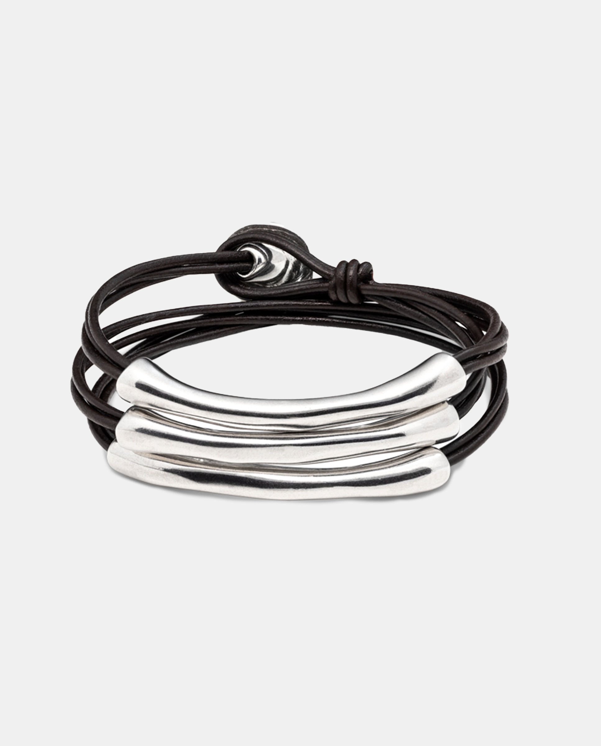 Imagen 0 de Pulsera de cuero bañada en plata de ley Plata