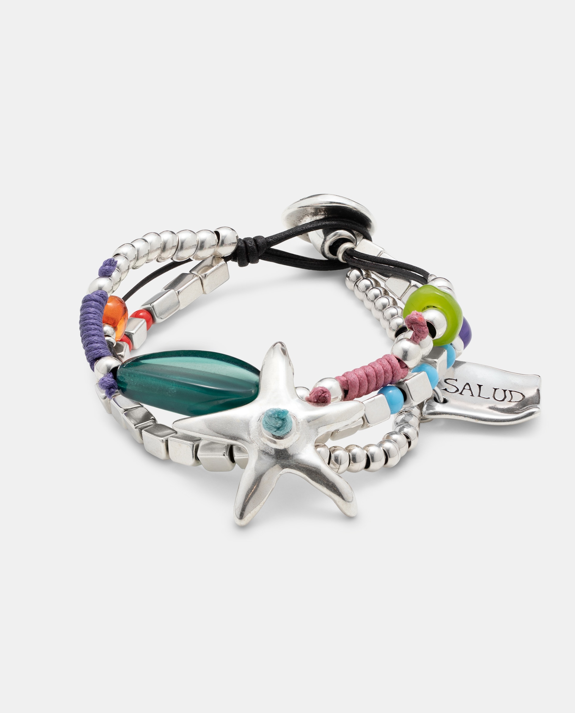 Imagen 0 de Pulsera bañada en plata de ley y piedras de resina Plata