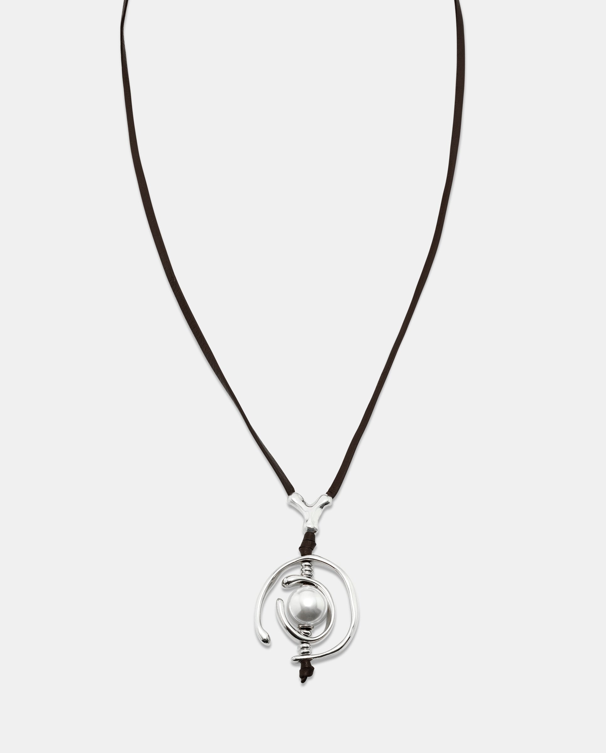 Imagen 0 de Collar de cuero bañado en plata de ley con perla Plata