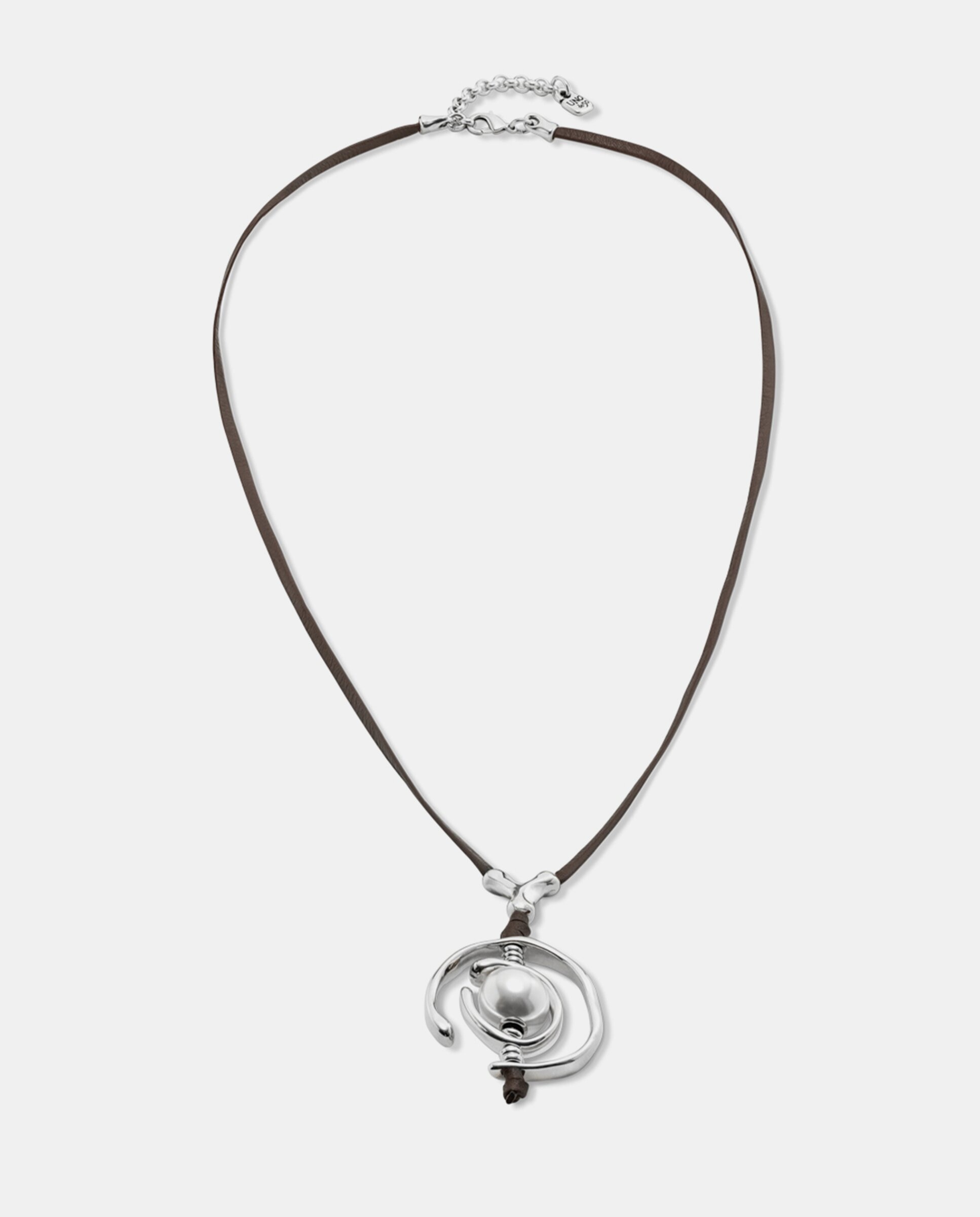 Collar de cuero bañado en de ley con perla - UNO de 50 - Plata Plata-3