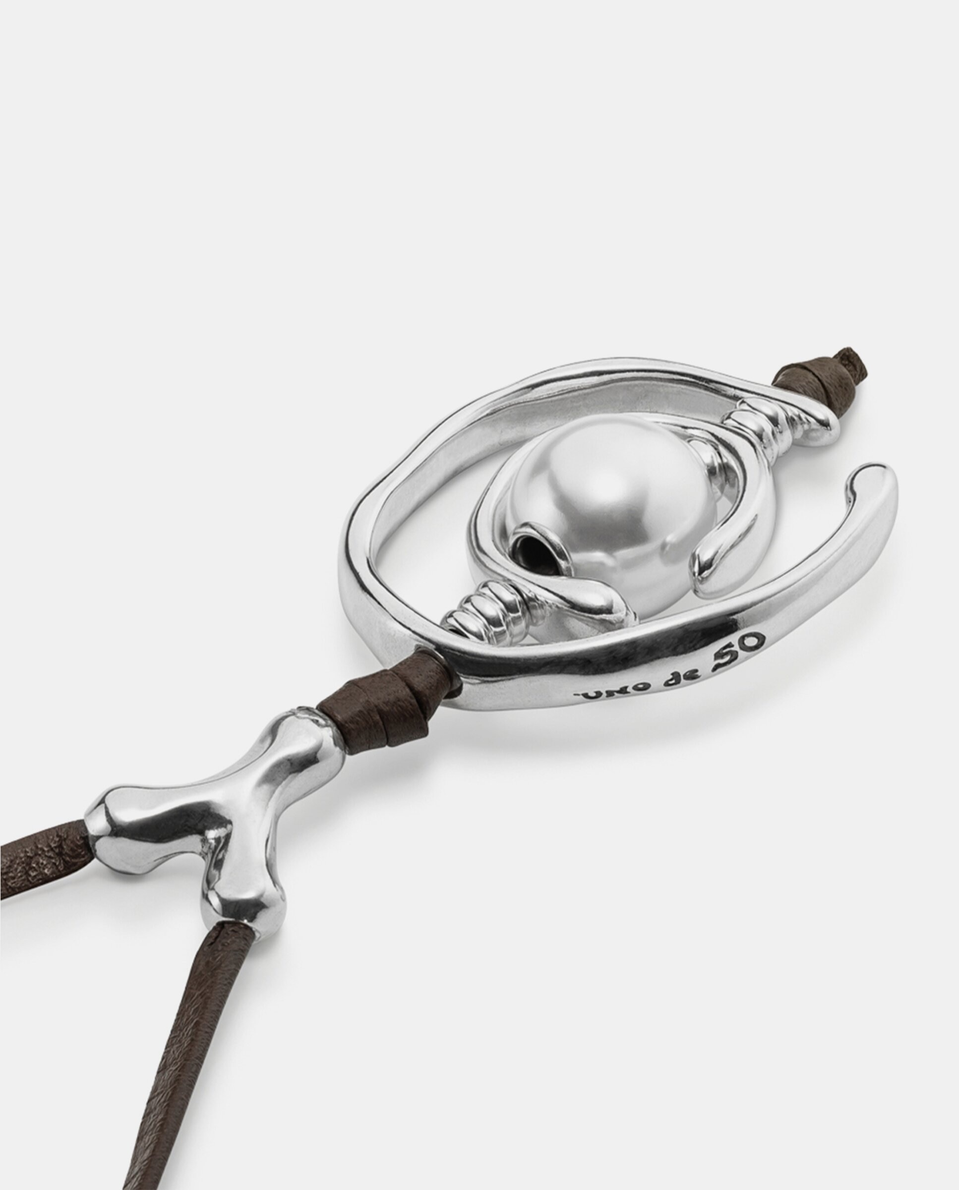 Collar de cuero bañado en de ley con perla - UNO de 50 - Plata Plata-4