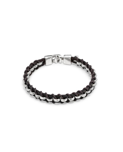 Imagen 0 de Pulsera de cuero bañada en plata de ley