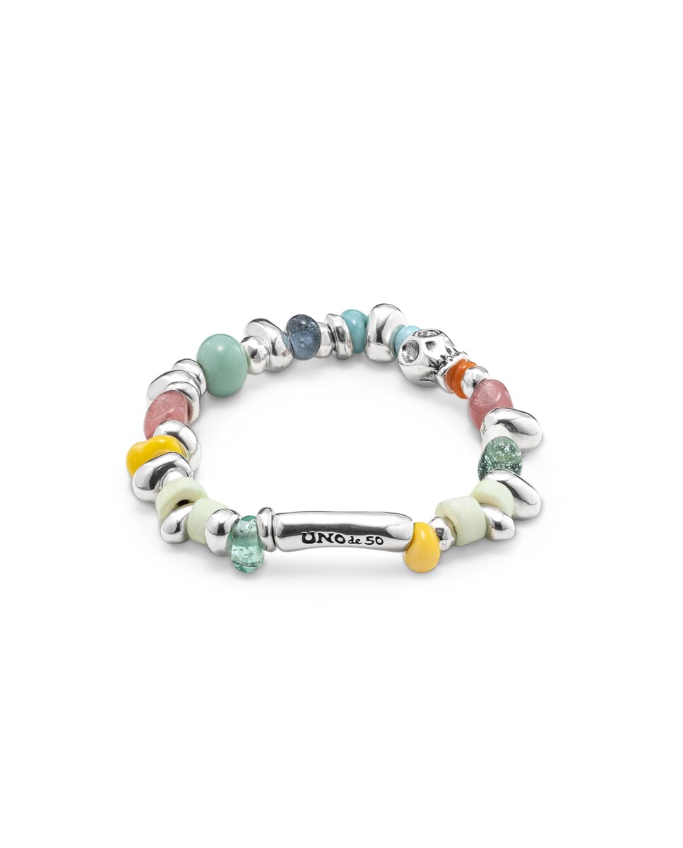 Pulsera elástica bañada en plata de ley y cristales multicolor Plata-2
