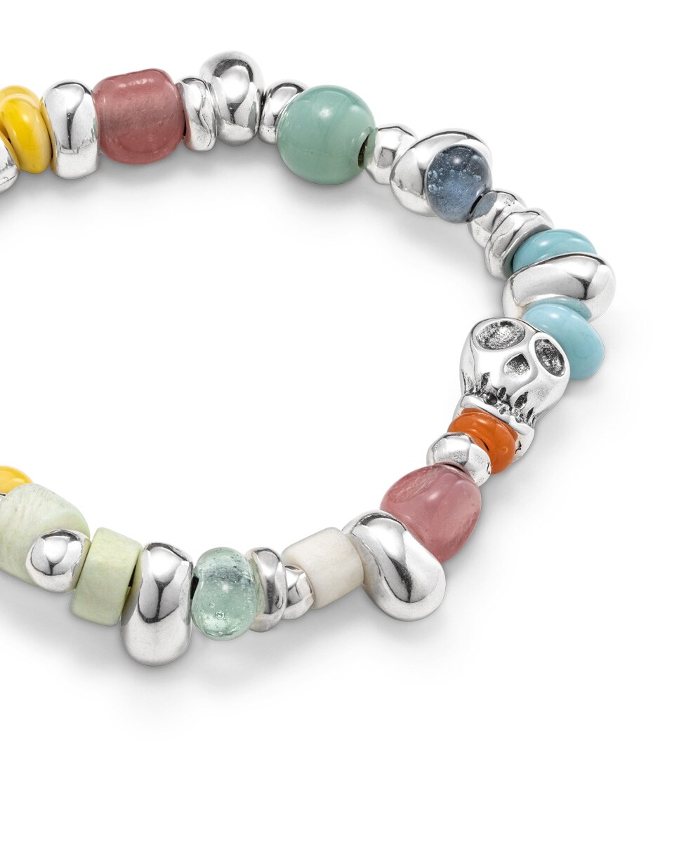 Pulsera elástica bañada en plata de ley y cristales multicolor Plata-3