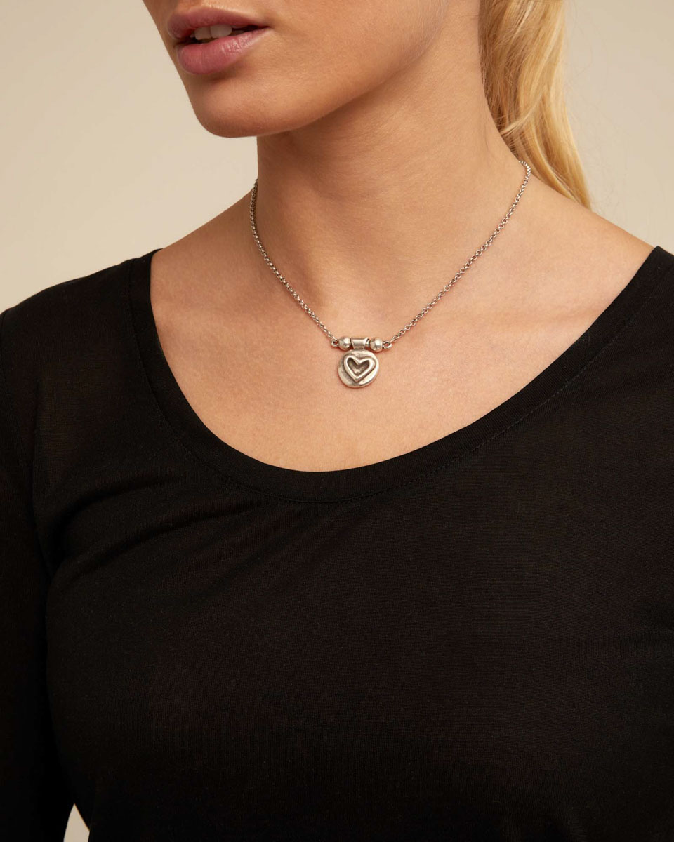 Charm corazón bañado en plata de ley Plata UNO de 50 Plata-3