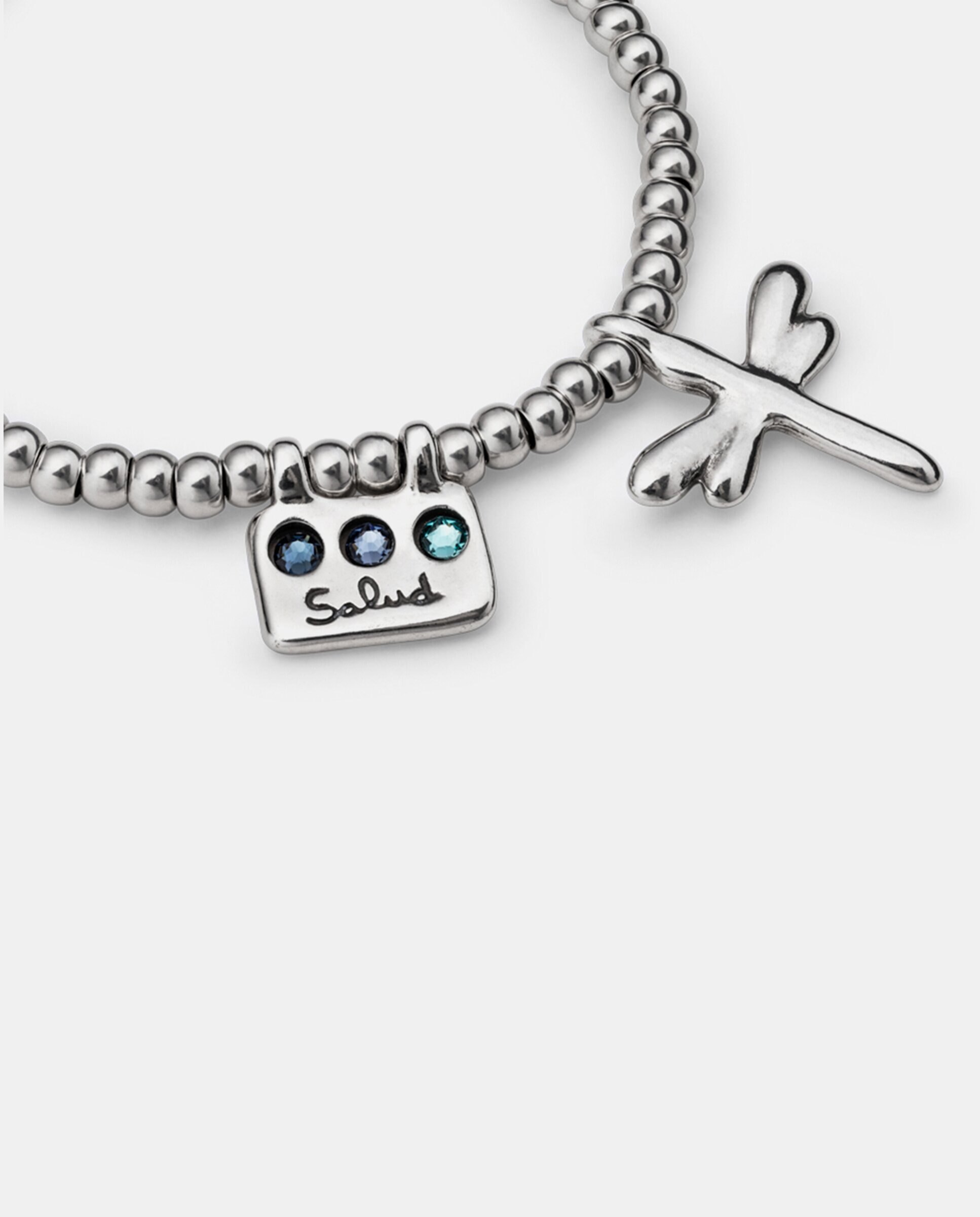 Pulsera elástica salud bañada en plata de ley y cristal - Plata Plata-3