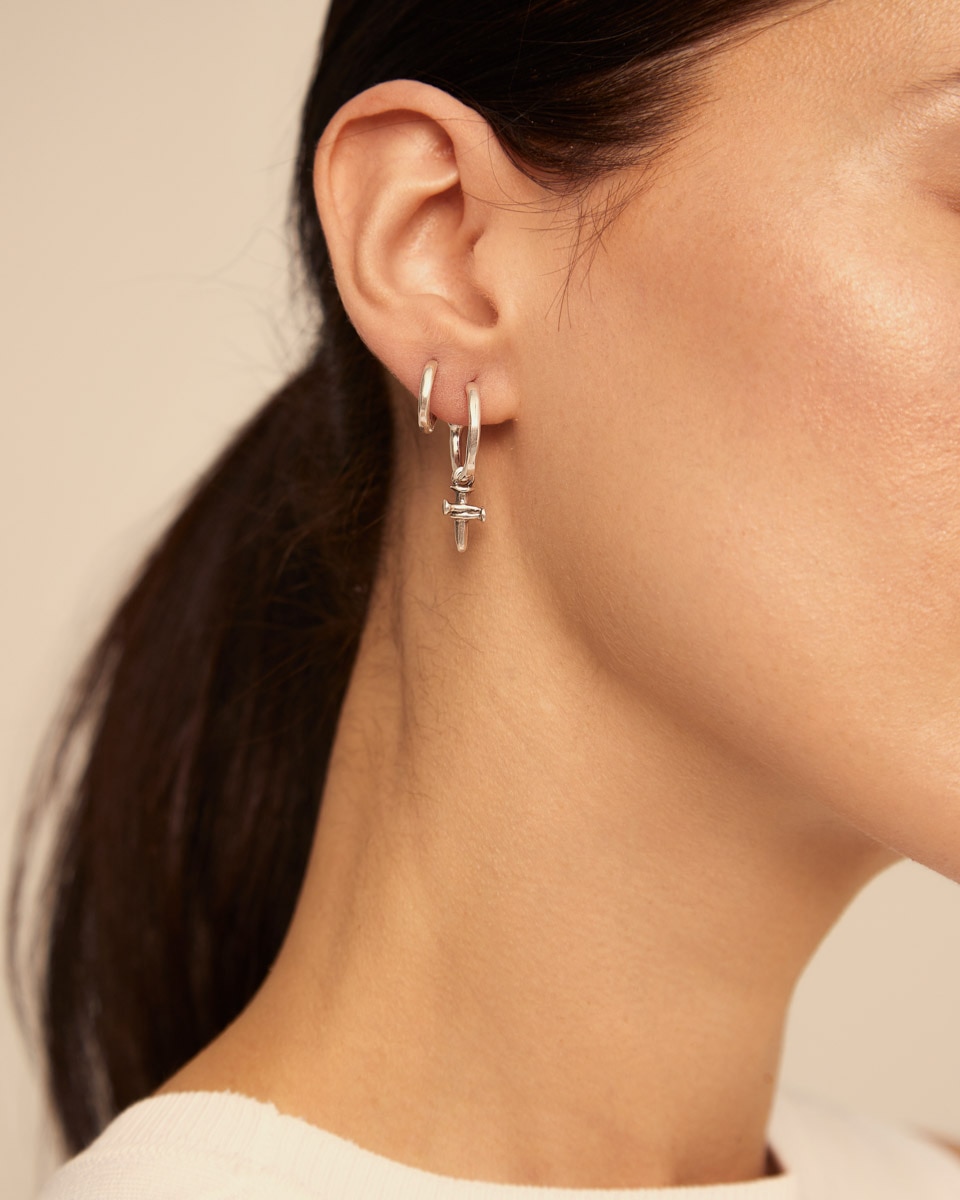 Charm de piercing bañado en plata de ley de cruz Plata UNO de 50 Plata-4