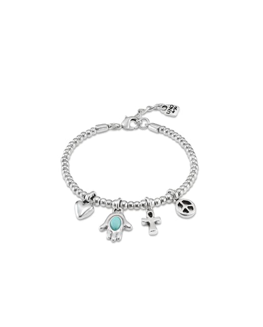 Imagen 0 de Pulsera bañada en plata de ley con cadena de bolas y charms