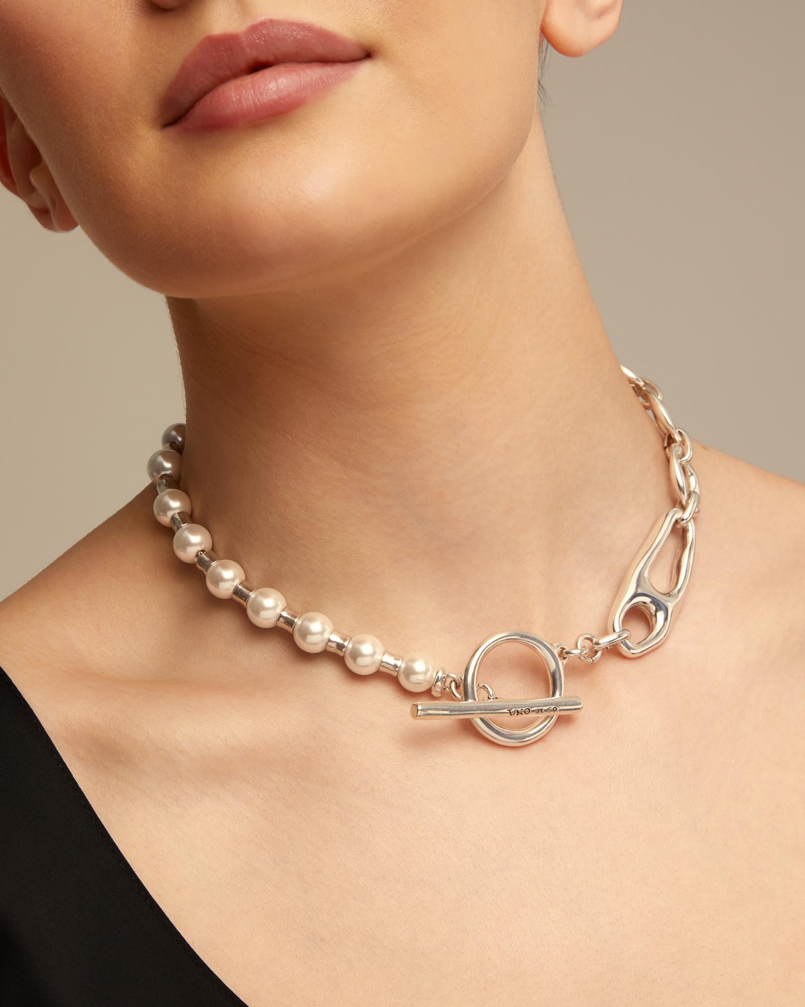 Collar bañado en de ley con perlas - UNO de 50 - Plata Plata-5
