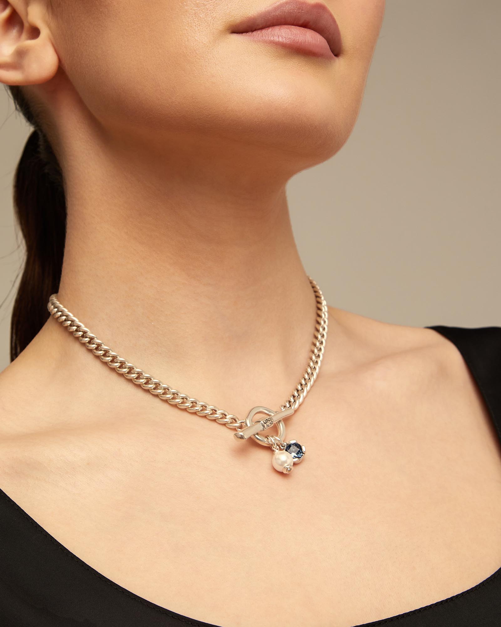 Collar Two Expearltional bañada en plata de ley con cierre de aro - UNO de 50 - Azul Azul-5