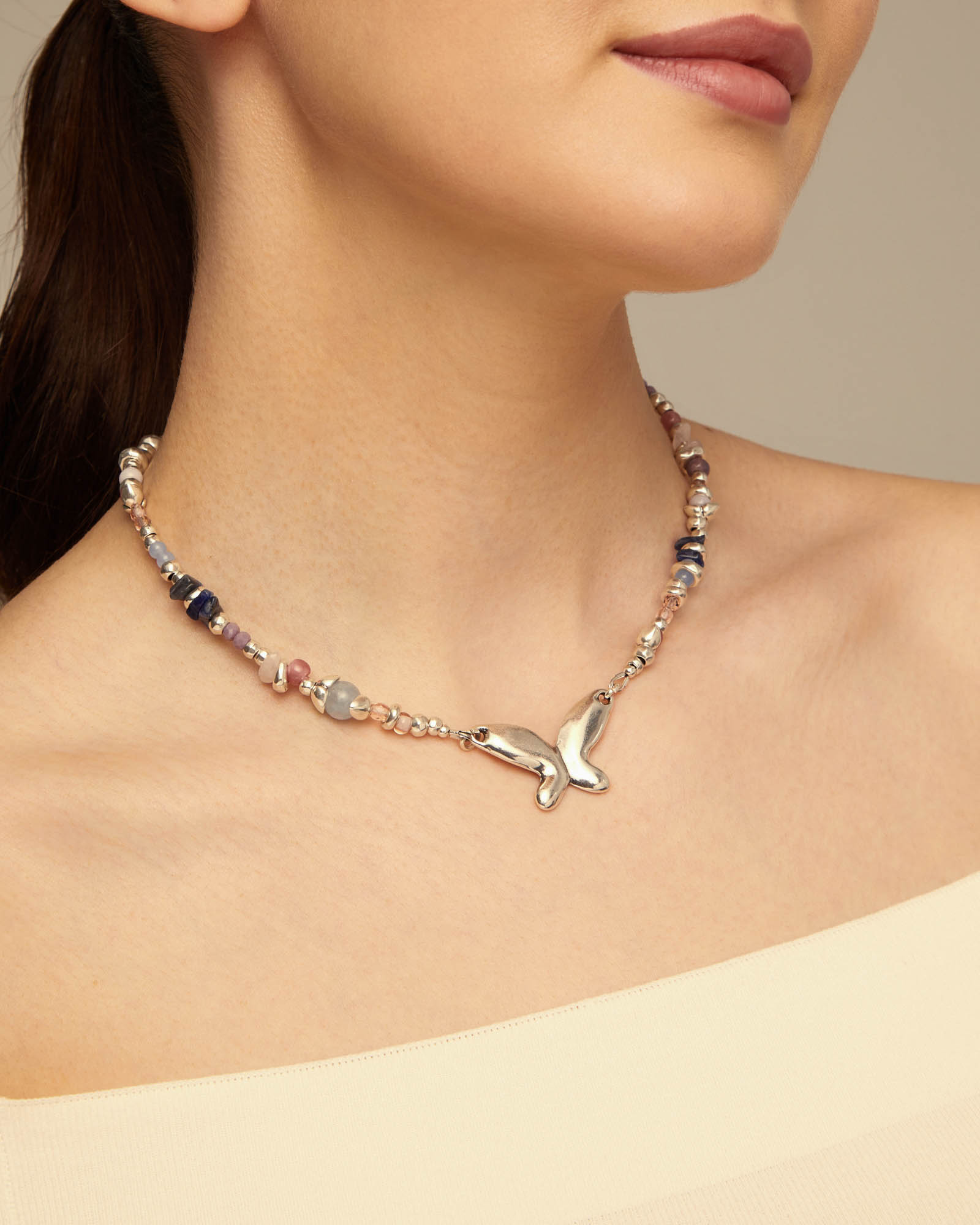 Collar bañado en de ley con mariposa - UNO de 50 - Plata Plata-4
