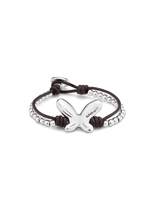 Imagen 0 de Pulsera doble de cuero bañada en plata de ley