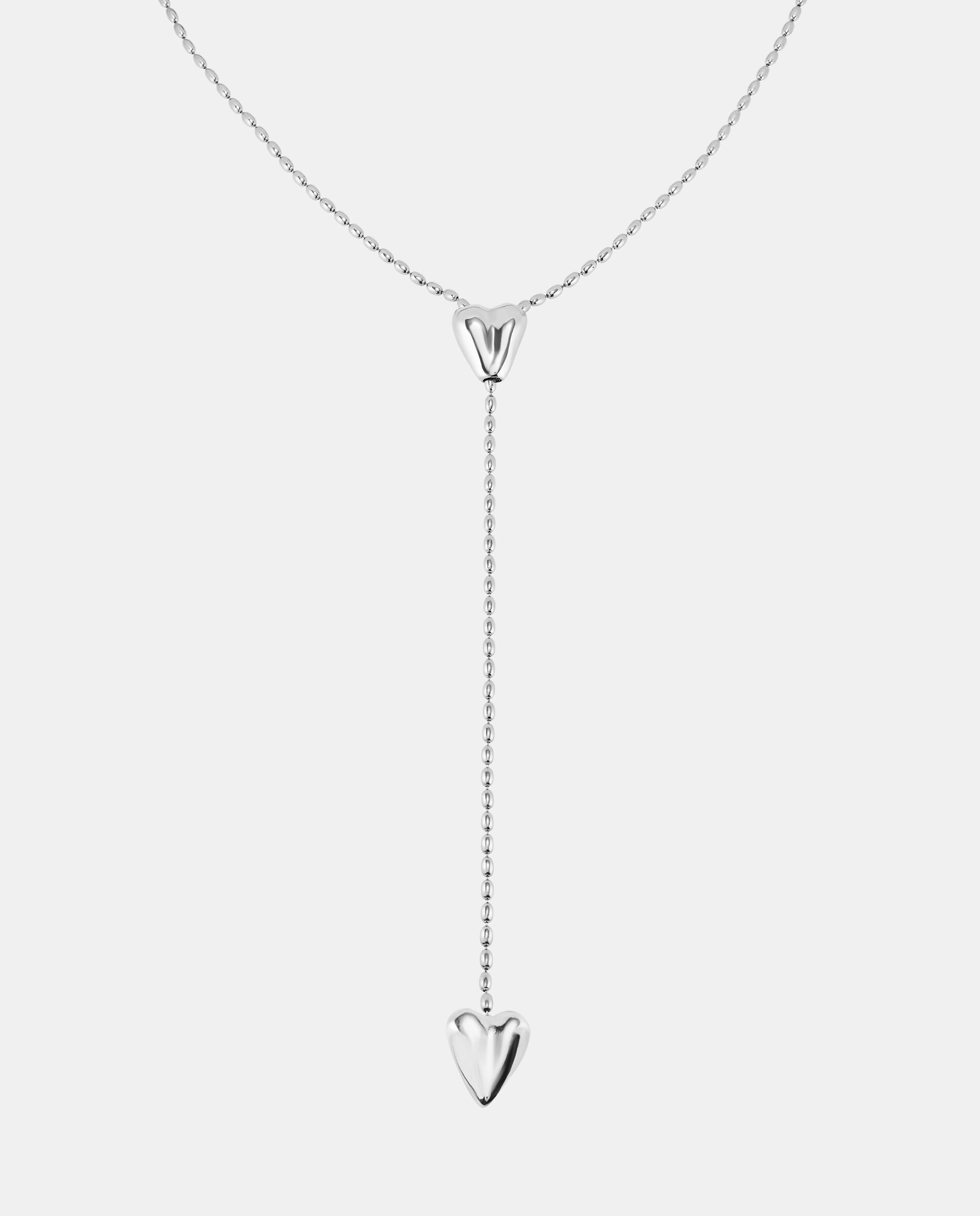Imagen 0 de Cadena bañada en plata de ley con dos corazones Plata