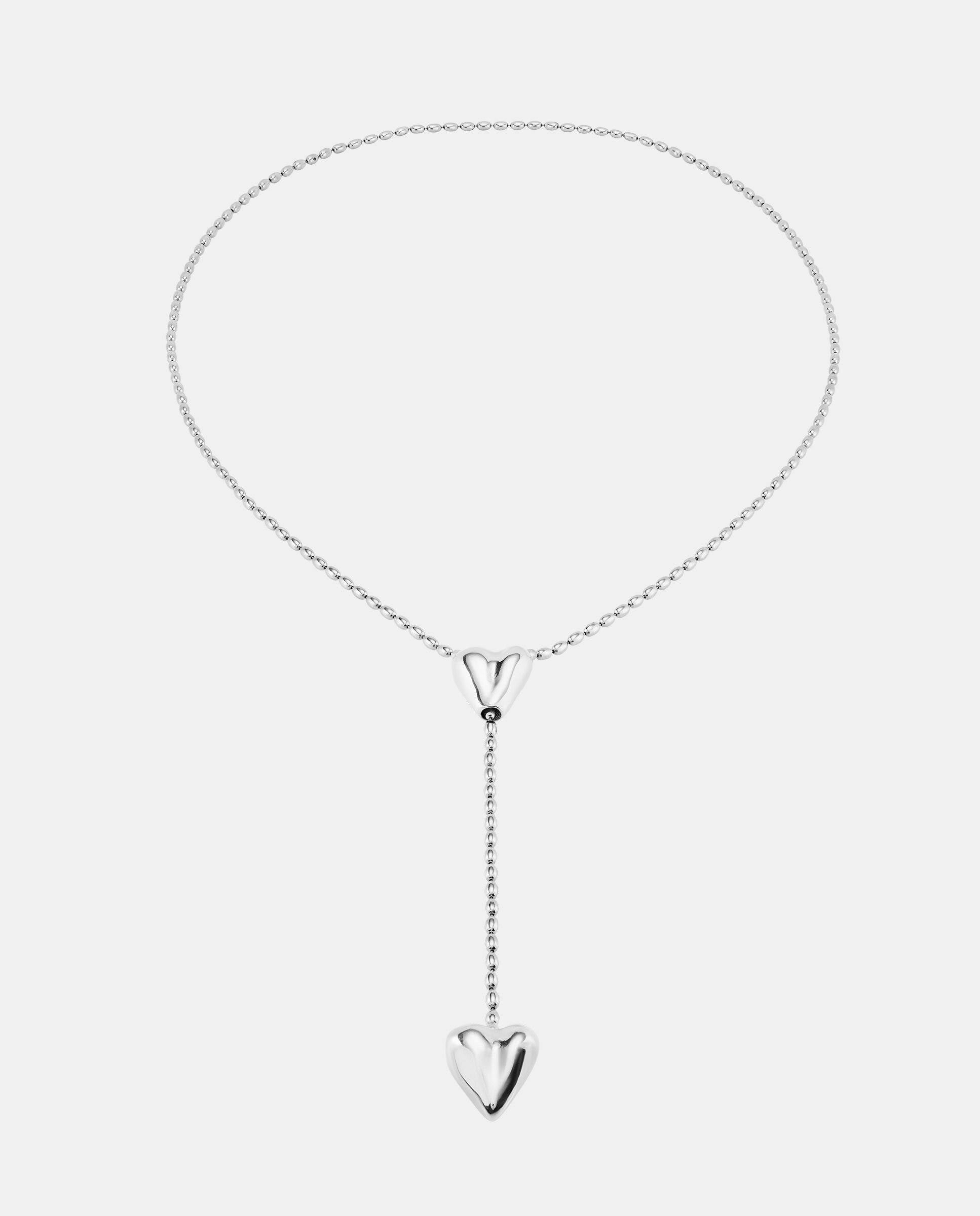 Cadena bañada en de ley con dos corazones - UNO de 50 - Plata Plata-2
