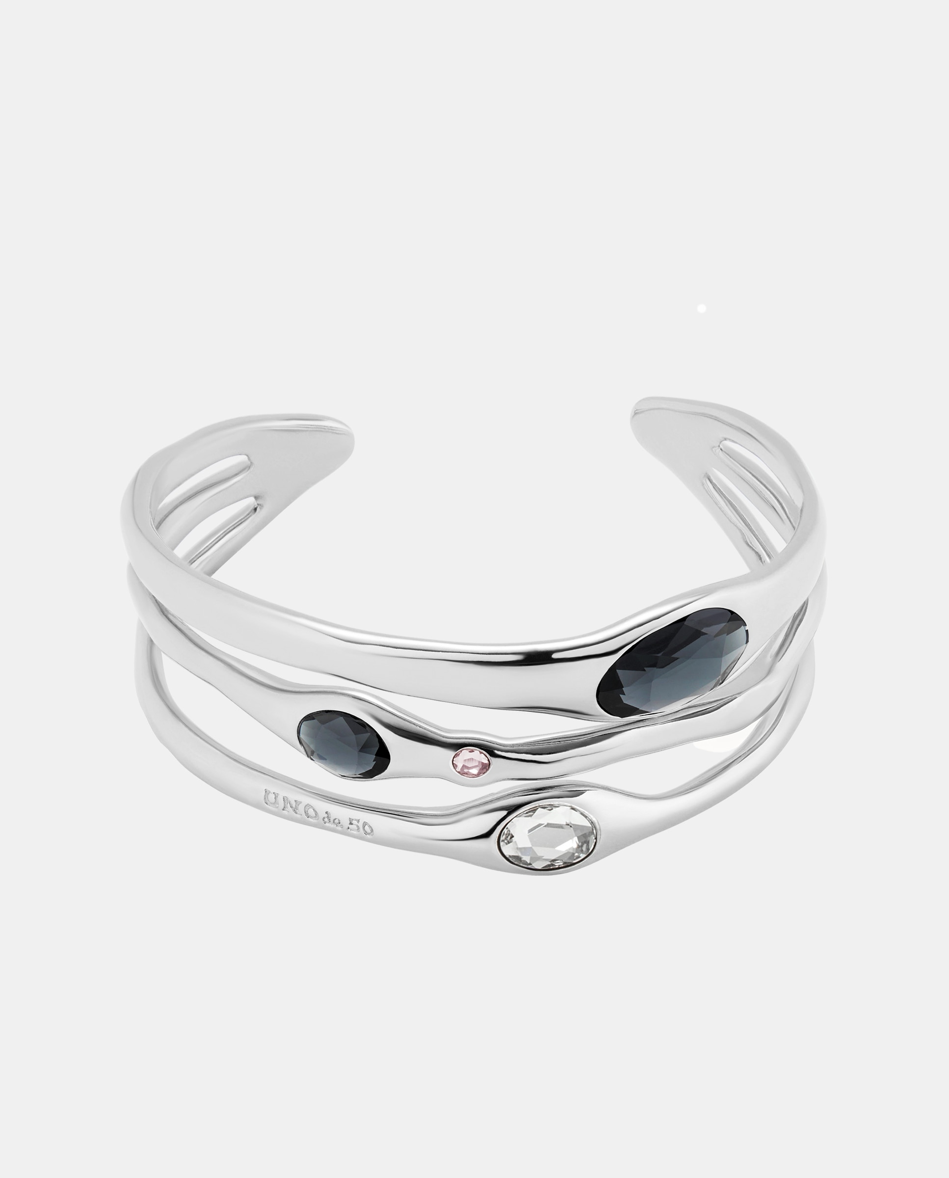 Pulsera rígida bañada en plata de ley con cristales multicolor