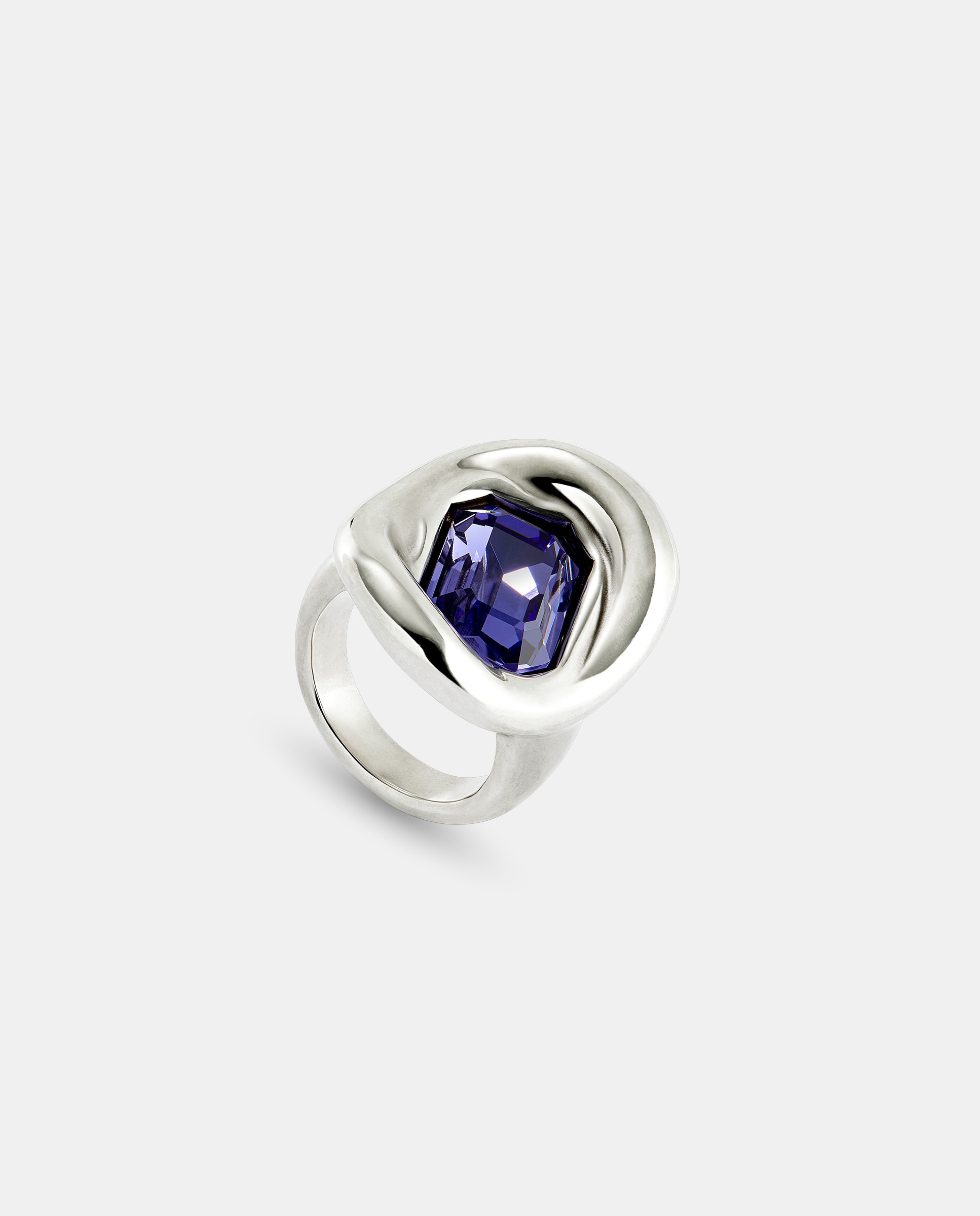 Anillo bañado en plata de ley con cristal morado Plata UNO de 50 Plata-3