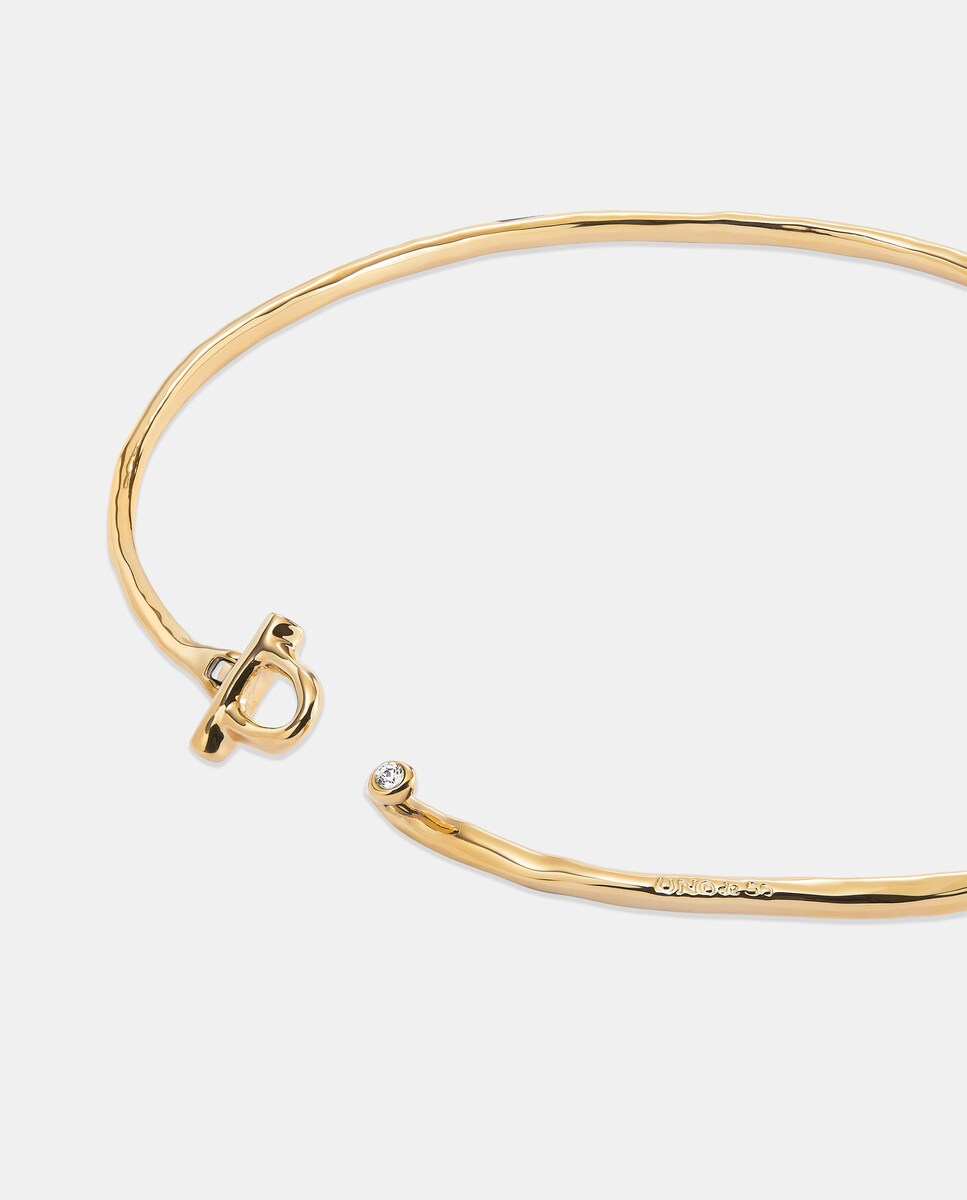 Collar rígido con cierre frontal bañado en oro 18k con topacio blanco Oro-4