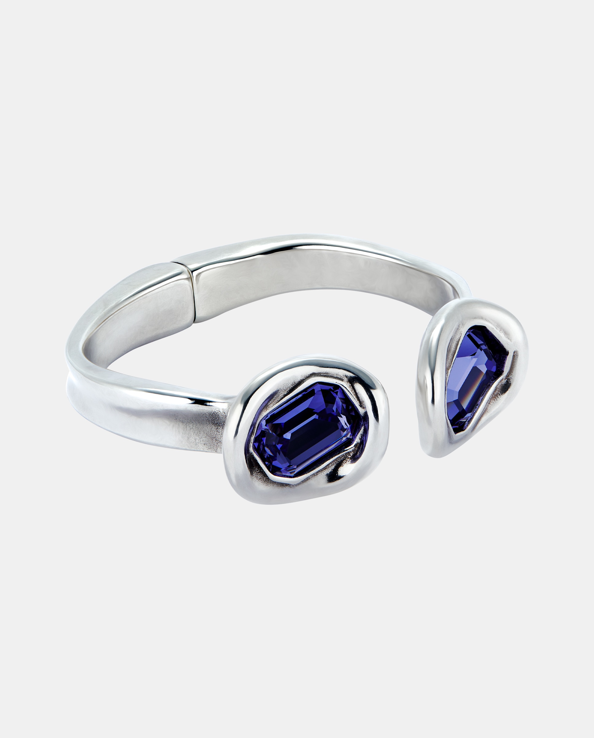 Pulsera rígida bañada en plata de ley y dos cristales morados - UNO de 50 - Plata Plata-3