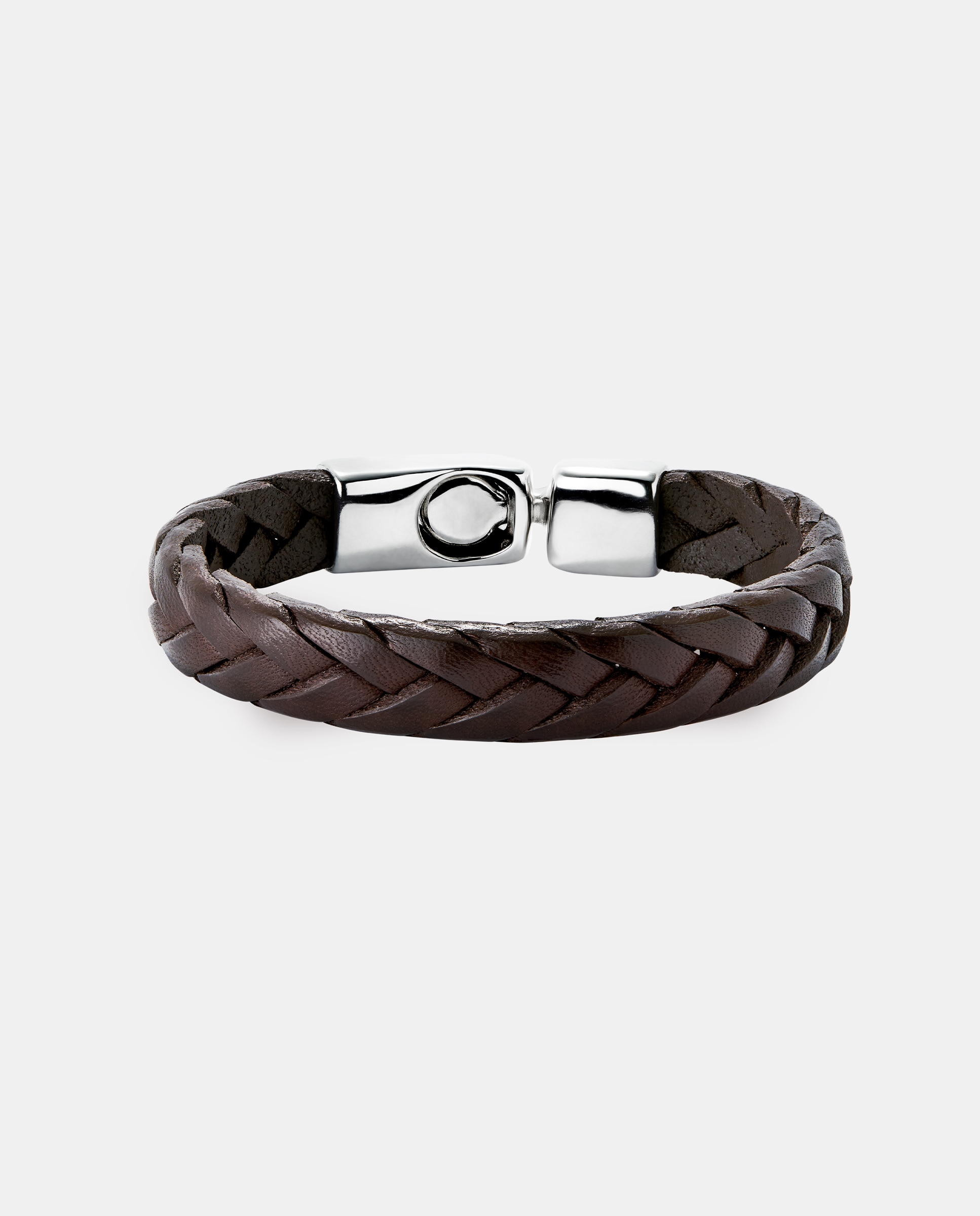 Pulsera de cuero trenzada bañada en de ley - UNO de 50 - Plata Plata-1