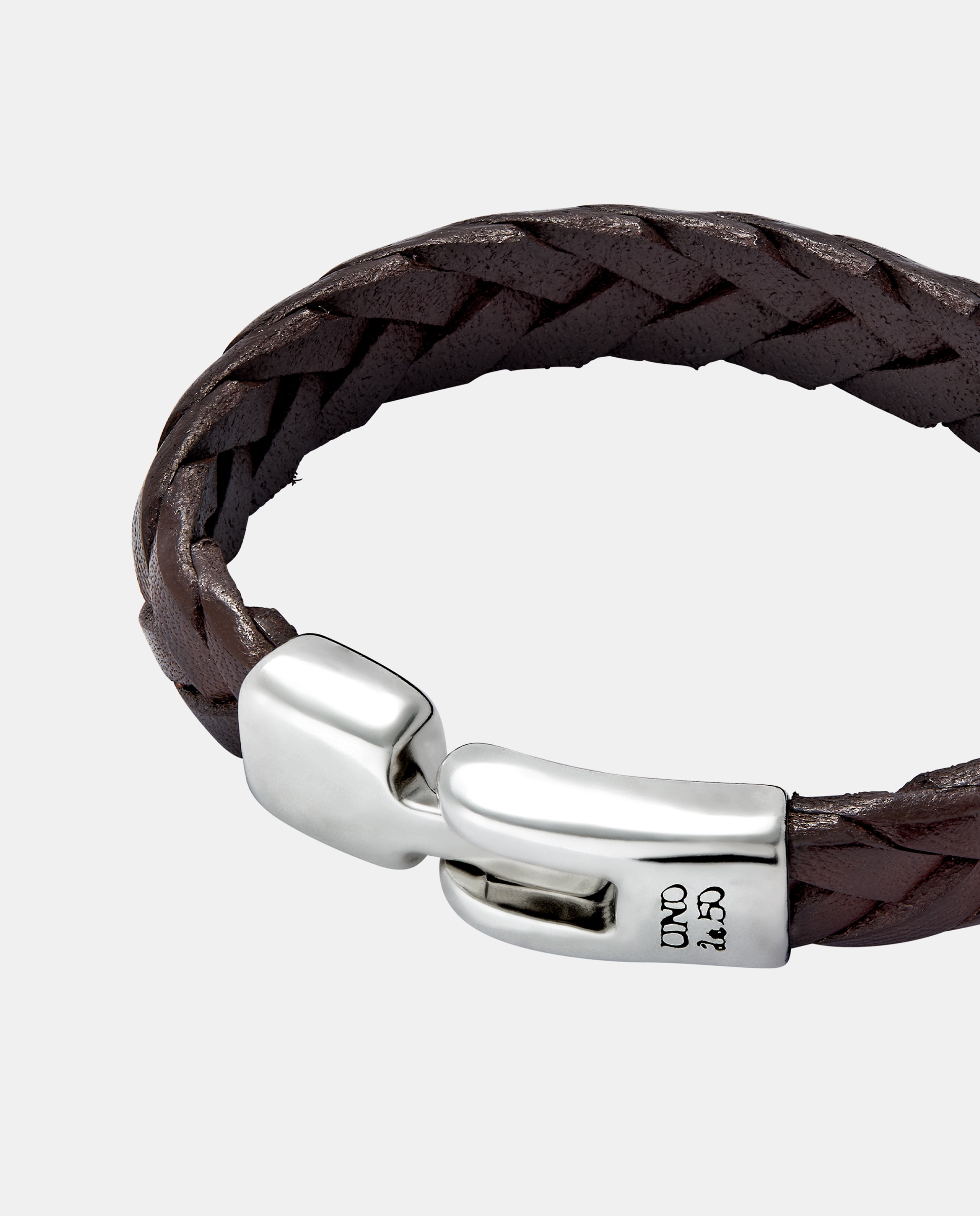 Pulsera de cuero trenzada bañada en de ley - UNO de 50 - Plata Plata-4