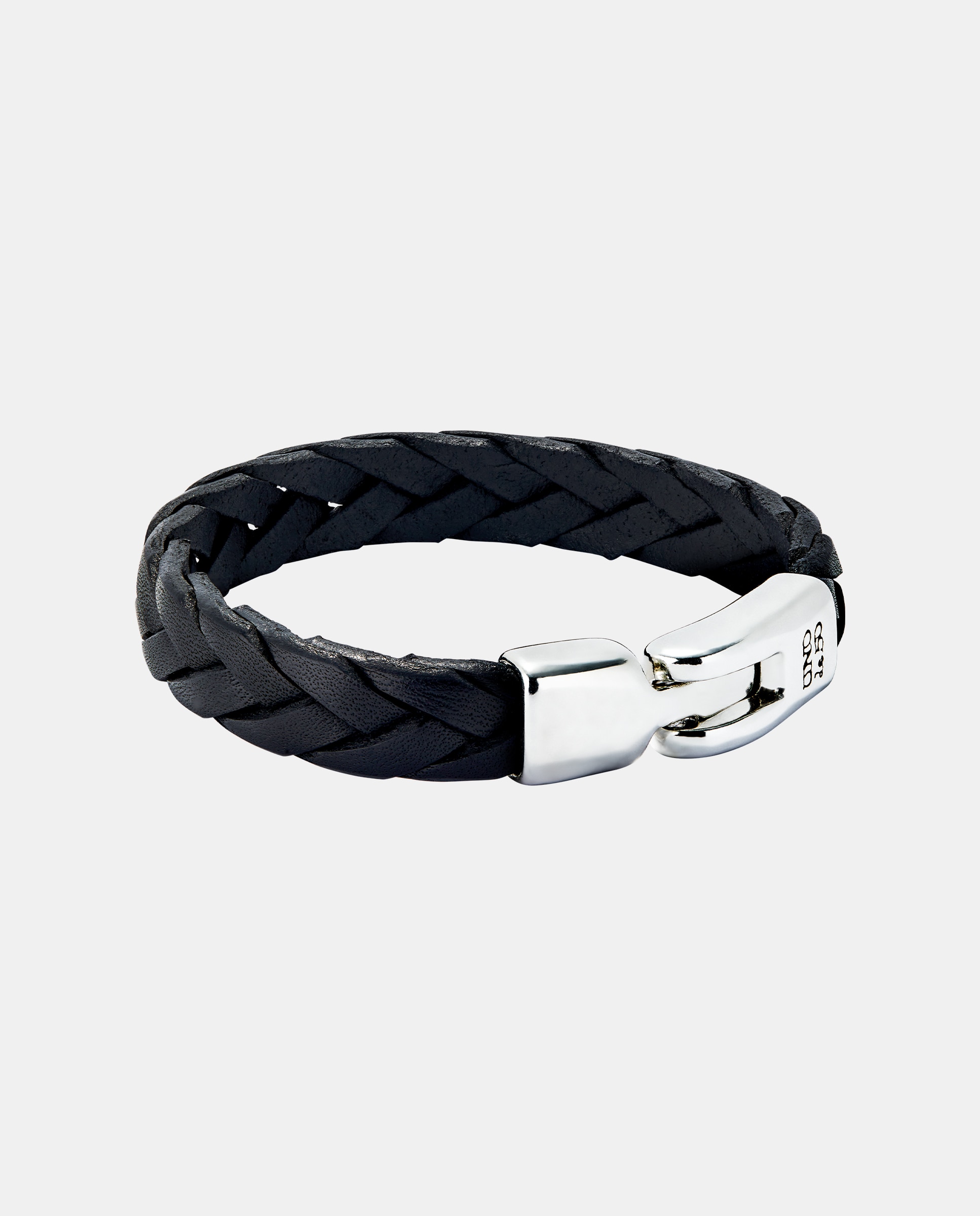 Imagen 3 de Pulsera de cuero trenzada negra bañada en plata de ley - Plata Plata