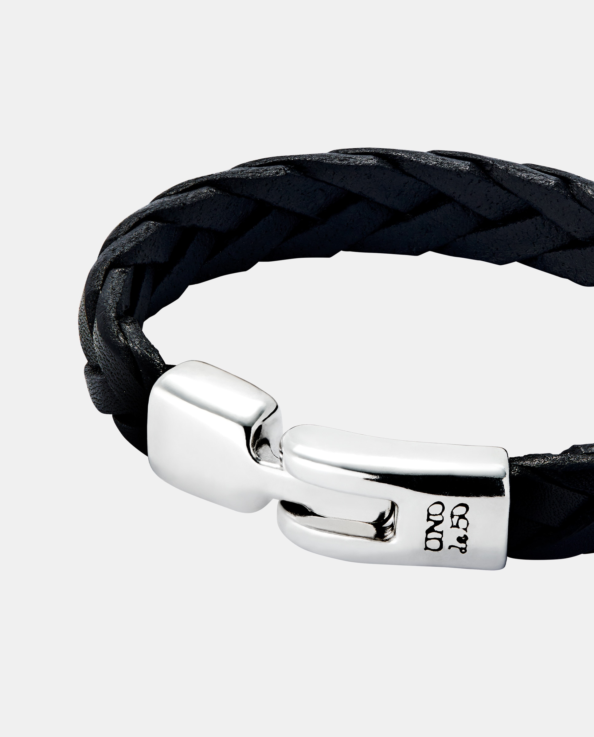 Imagen 4 de Pulsera de cuero trenzada negra bañada en plata de ley - Plata Plata