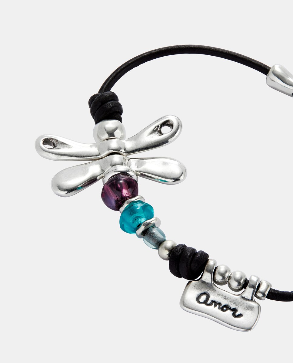 Pulsera con libélula bañada en plata de ley y cristales Plata-4