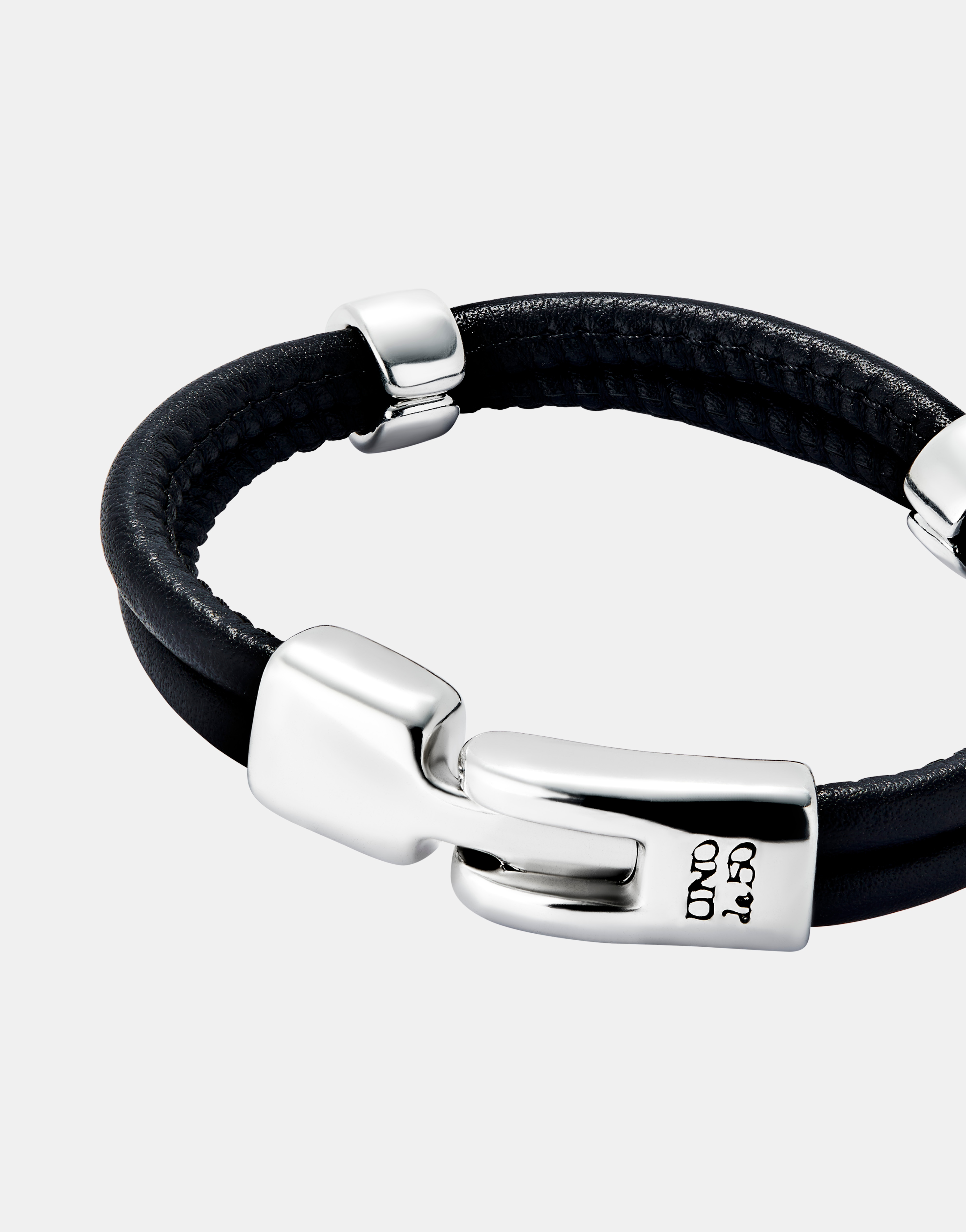 Imagen 4 de Pulsera doble cuero bañada en plata de ley - Plata Plata