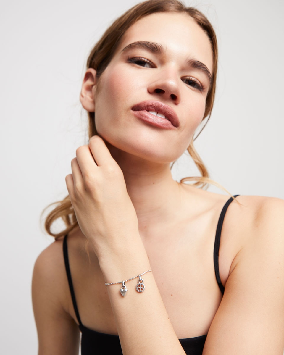 Pulsera de cadena con bolas y piezas adas bañada en de ley - UNO de 50 - Plata Plata-5