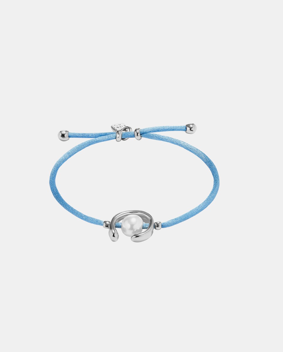 Pulsera de hilo azul con perla shell fornitura bañada en plata de ley Plata-1