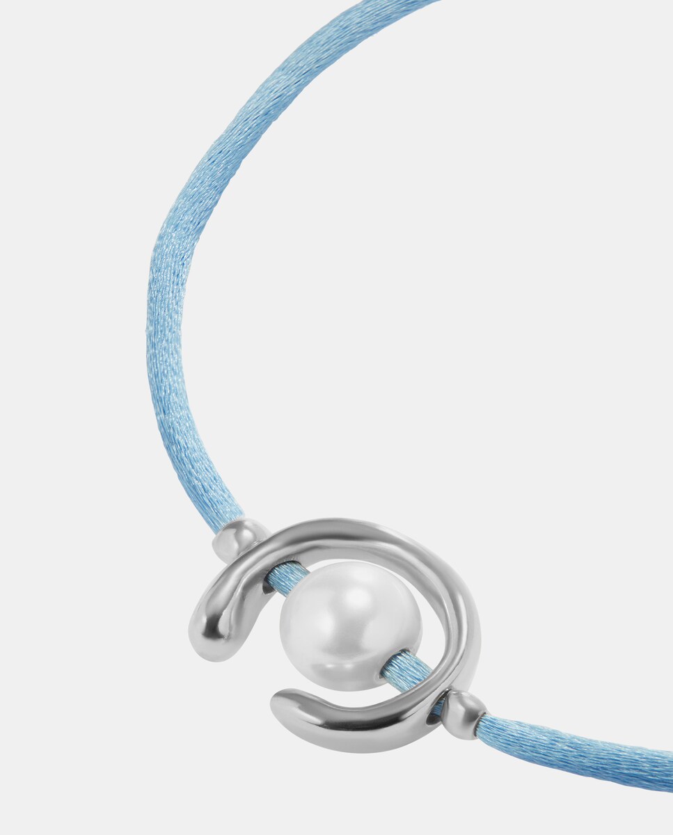 Pulsera de hilo azul con perla shell fornitura bañada en plata de ley Plata-3