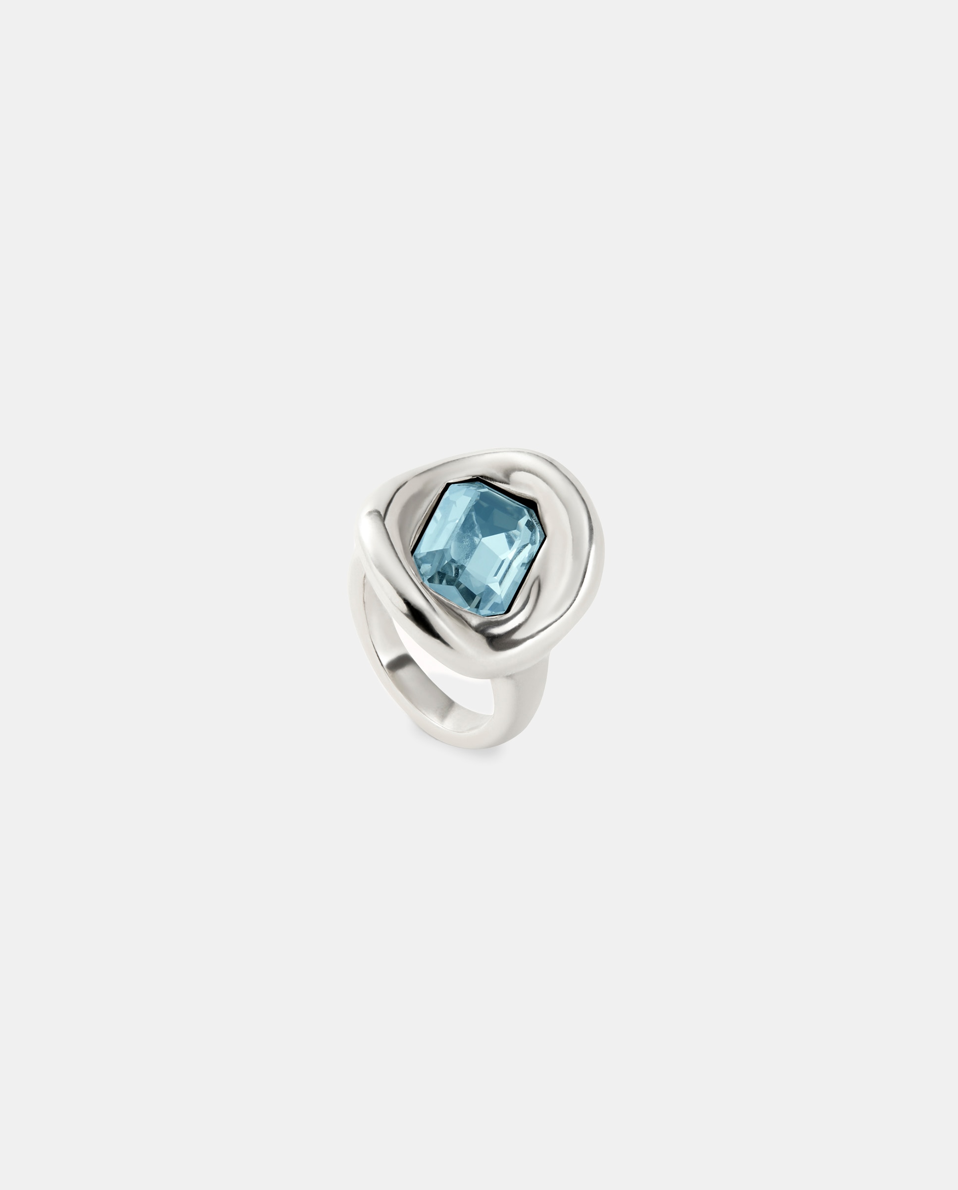 Anillo bañado en con cristal facetado azul - UNO de 50 - Plata Plata-2