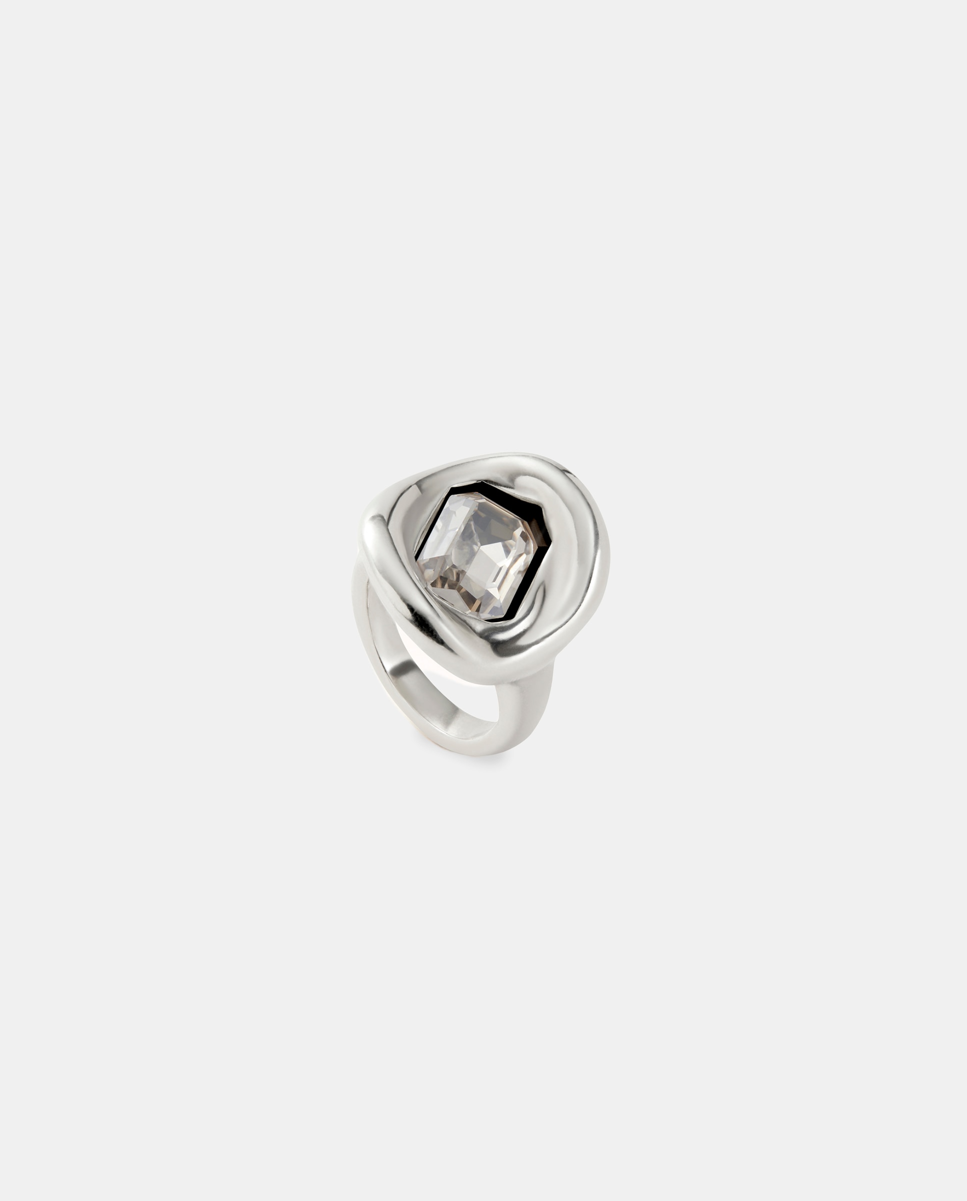 Anillo bañado en con cristal facetado blanco - UNO de 50 - Plata Plata-2