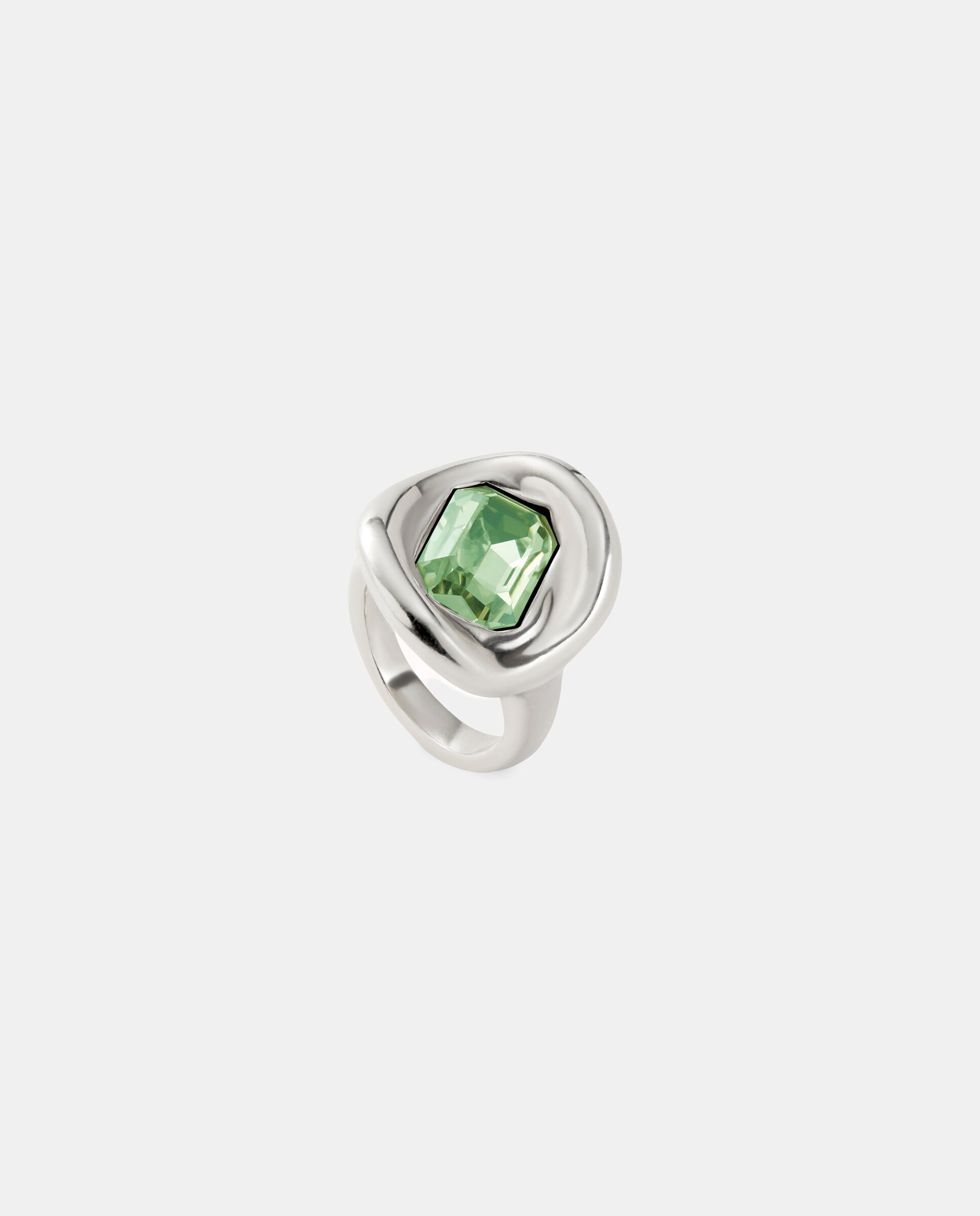 Anillo bañado en con cristal facetado verde claro - UNO de 50 - Plata Plata-2