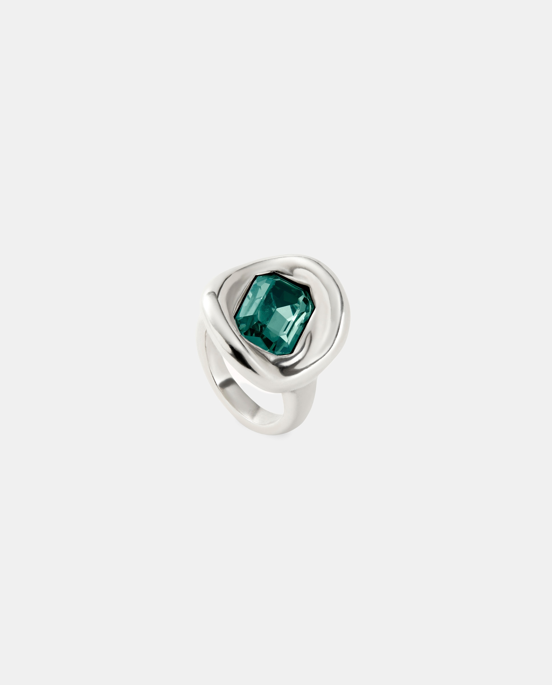 Anillo bañado en con cristal facetado verde - UNO de 50 - Plata Plata-2