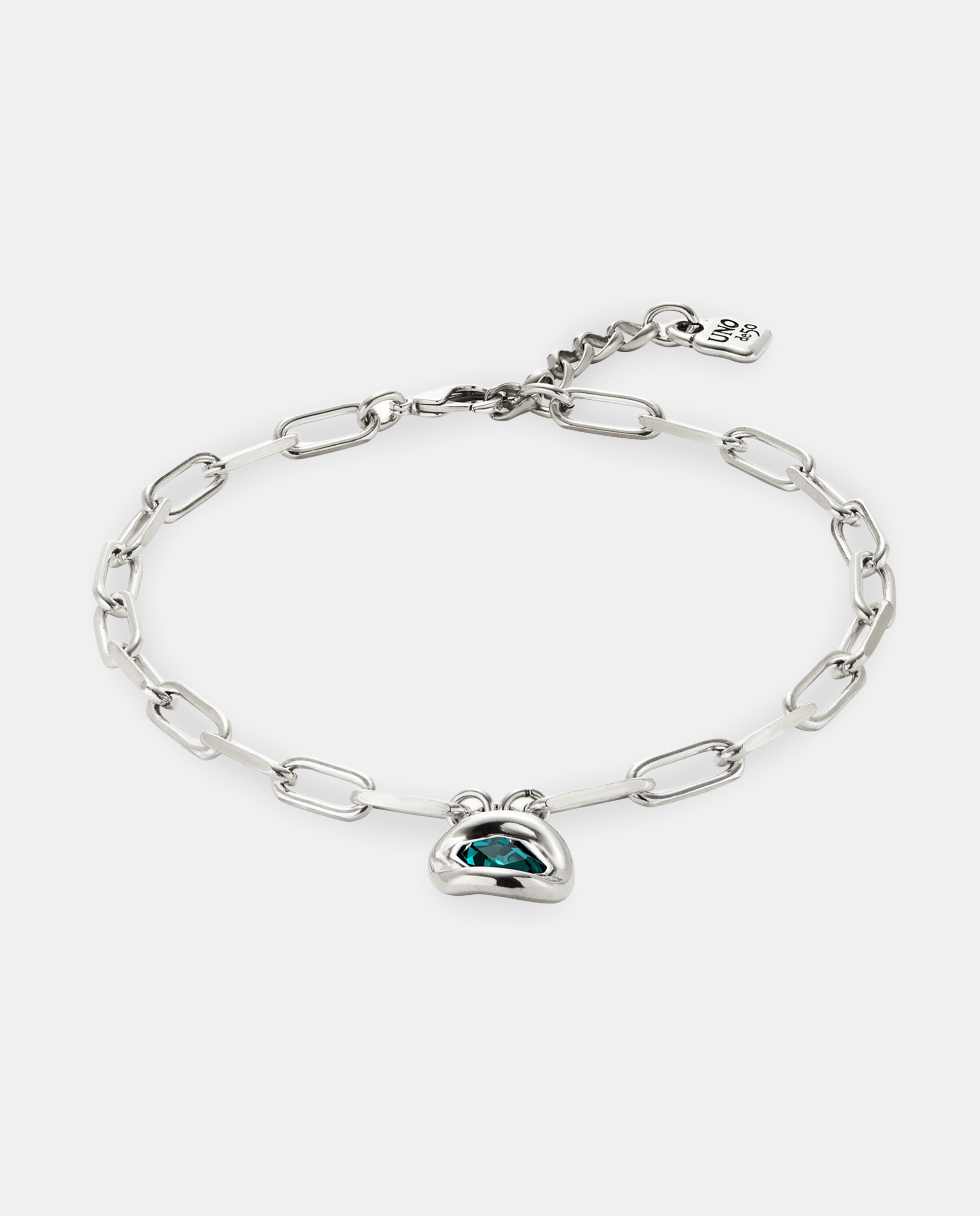 Collar bañado en con eslabones y cristal verde - UNO de 50 - Plata Plata-2