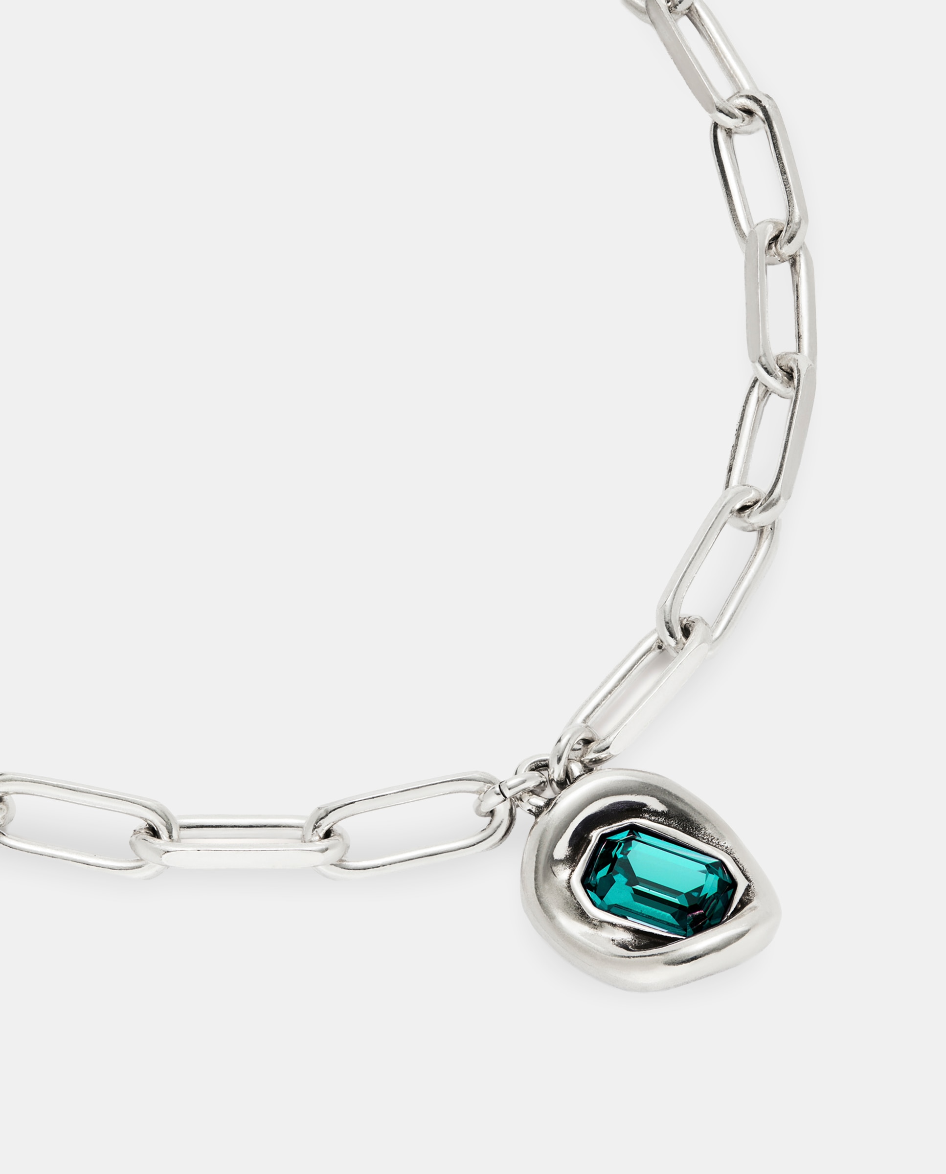 Collar bañado en con eslabones y cristal verde - UNO de 50 - Plata Plata-3