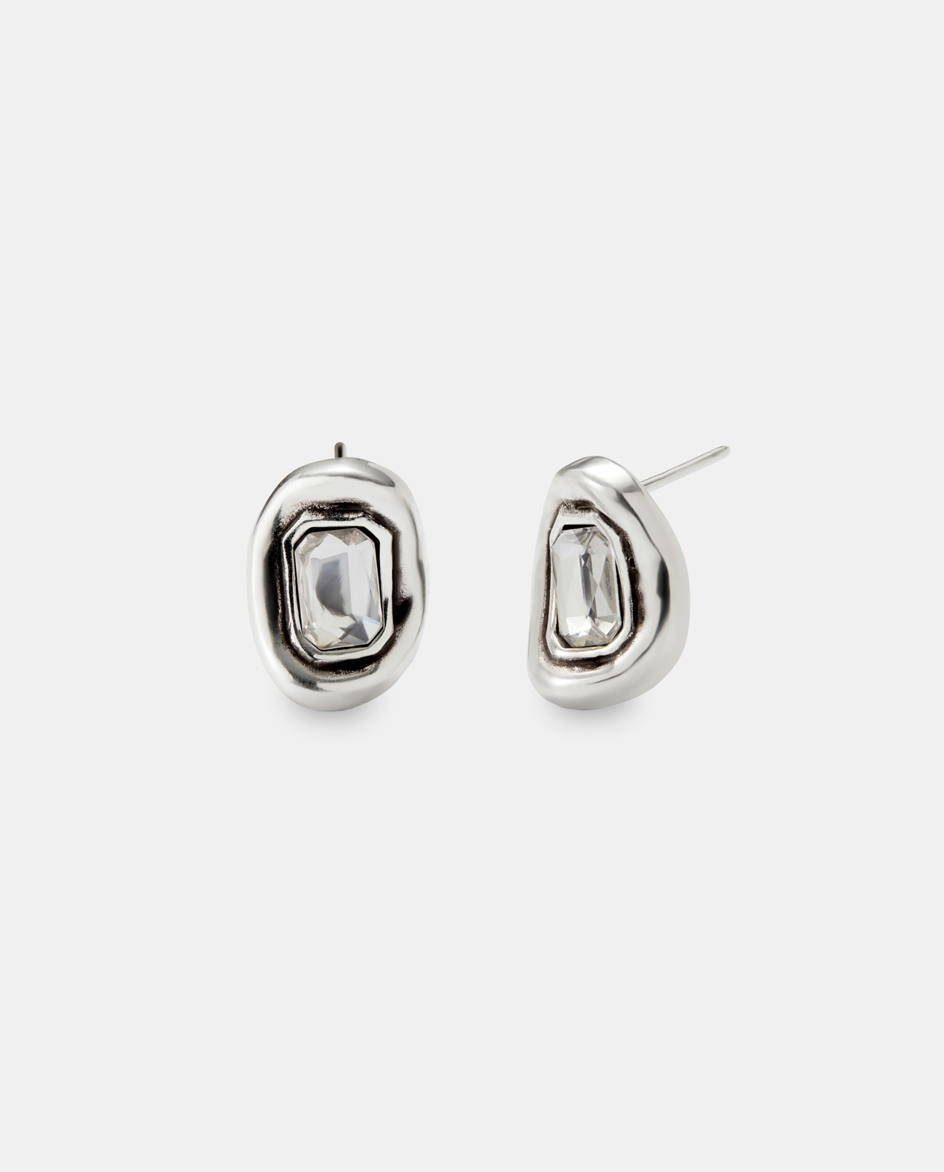 Pendientes bañados en con cristal facetado blanco - UNO de 50 - Plata Plata-1