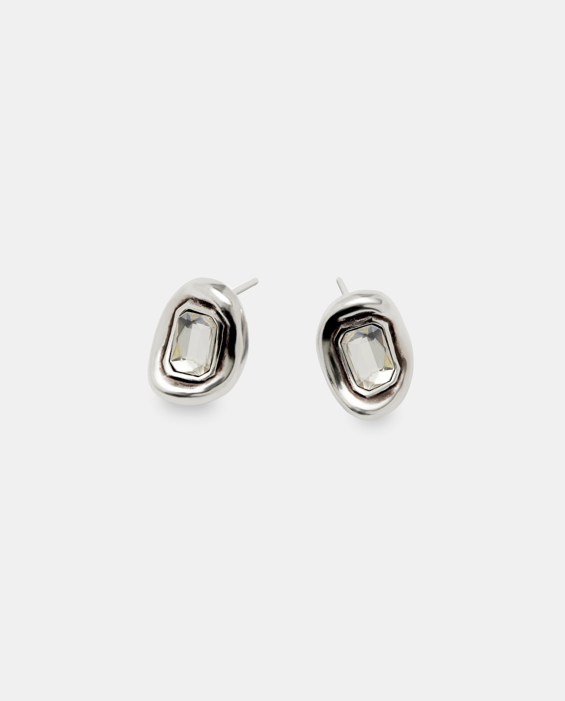 Pendientes bañados en con cristal facetado blanco - UNO de 50 - Plata Plata-2