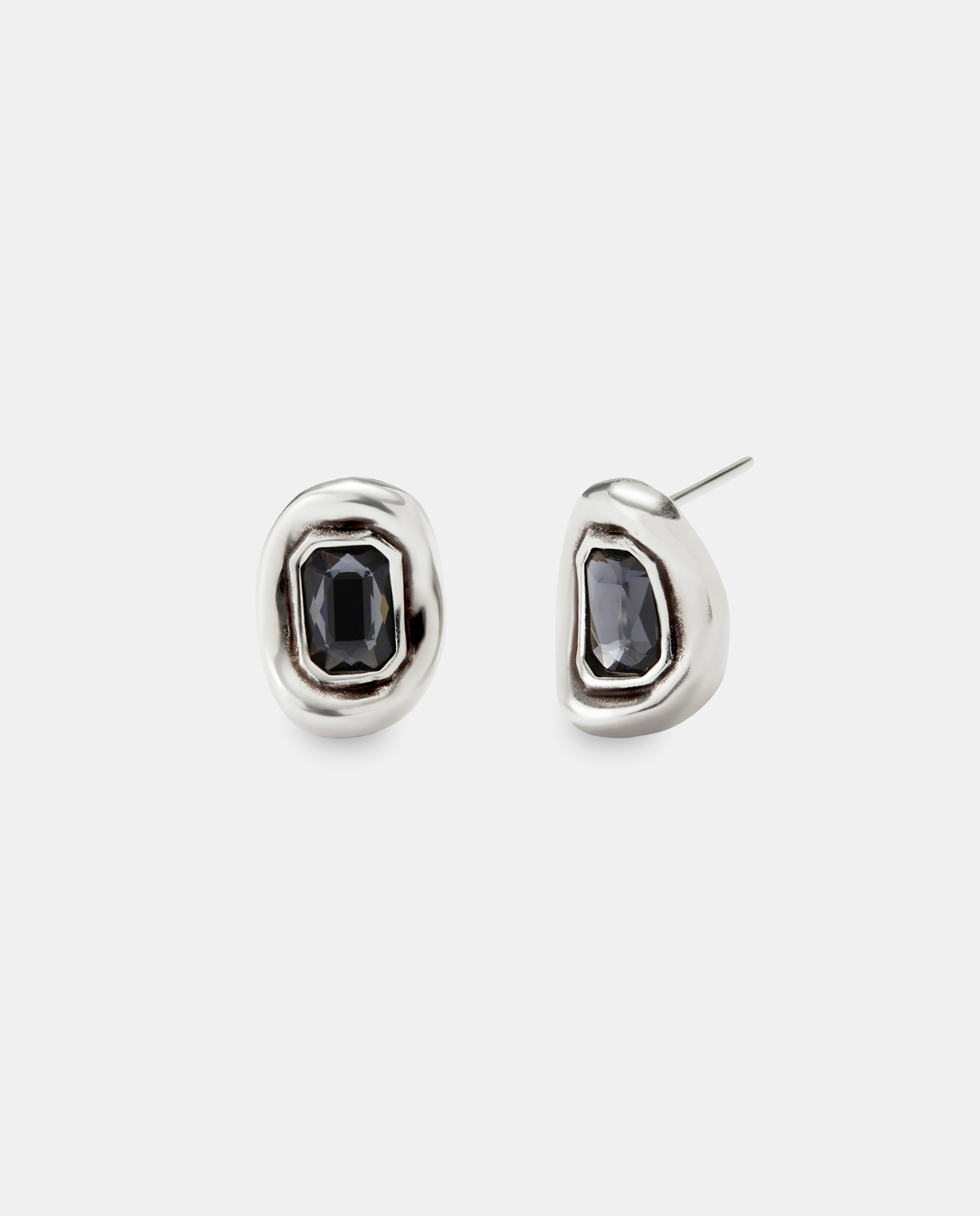 Pendientes bañados en plata con cristal facetado gris - UNO de 50 - Plata Plata-1