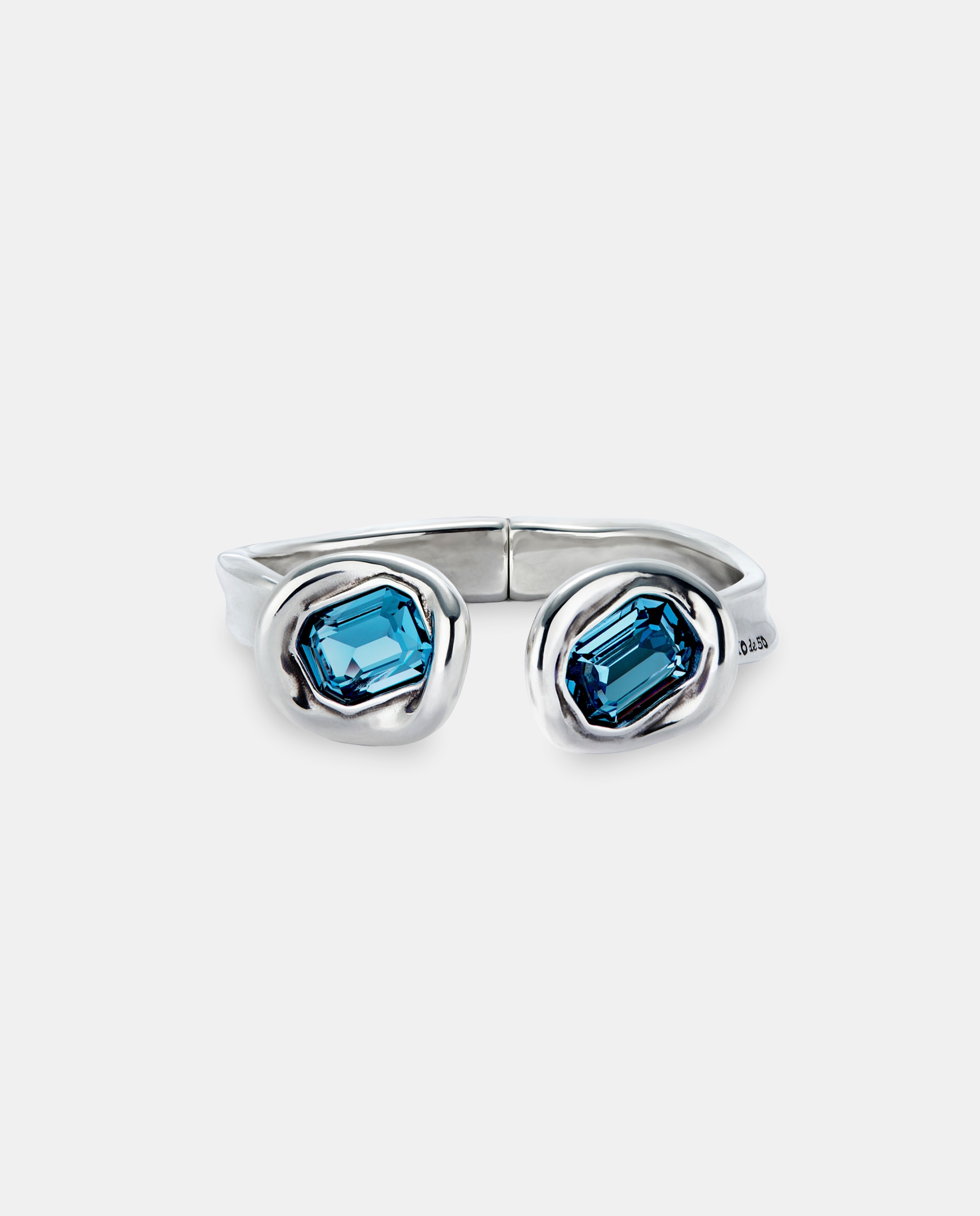 Pulsera rígida bañada en con dos cristales facetados azul oscuro - UNO de 50 - Plata Plata-1