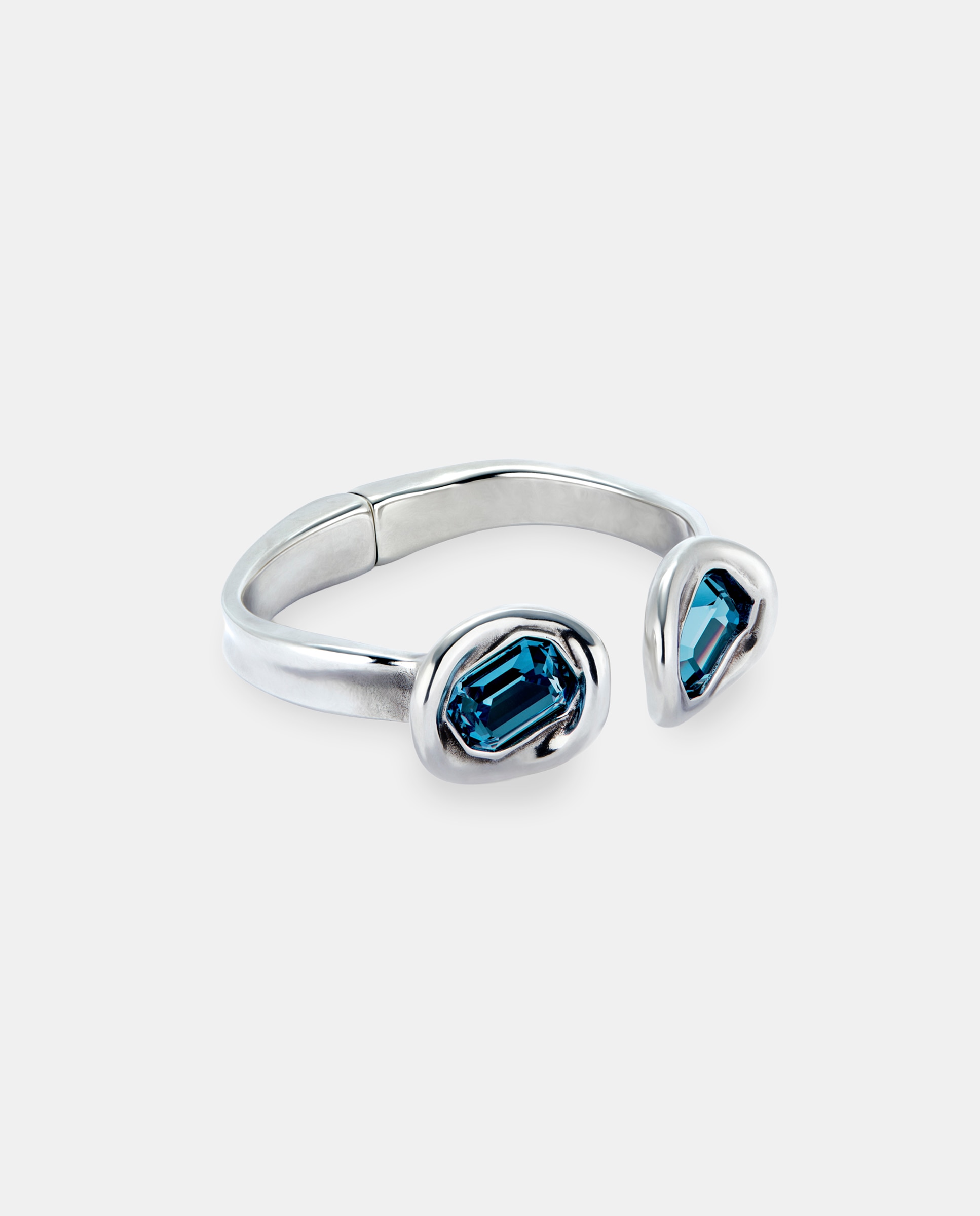Pulsera rígida bañada en con dos cristales facetados azul oscuro - UNO de 50 - Plata Plata-2
