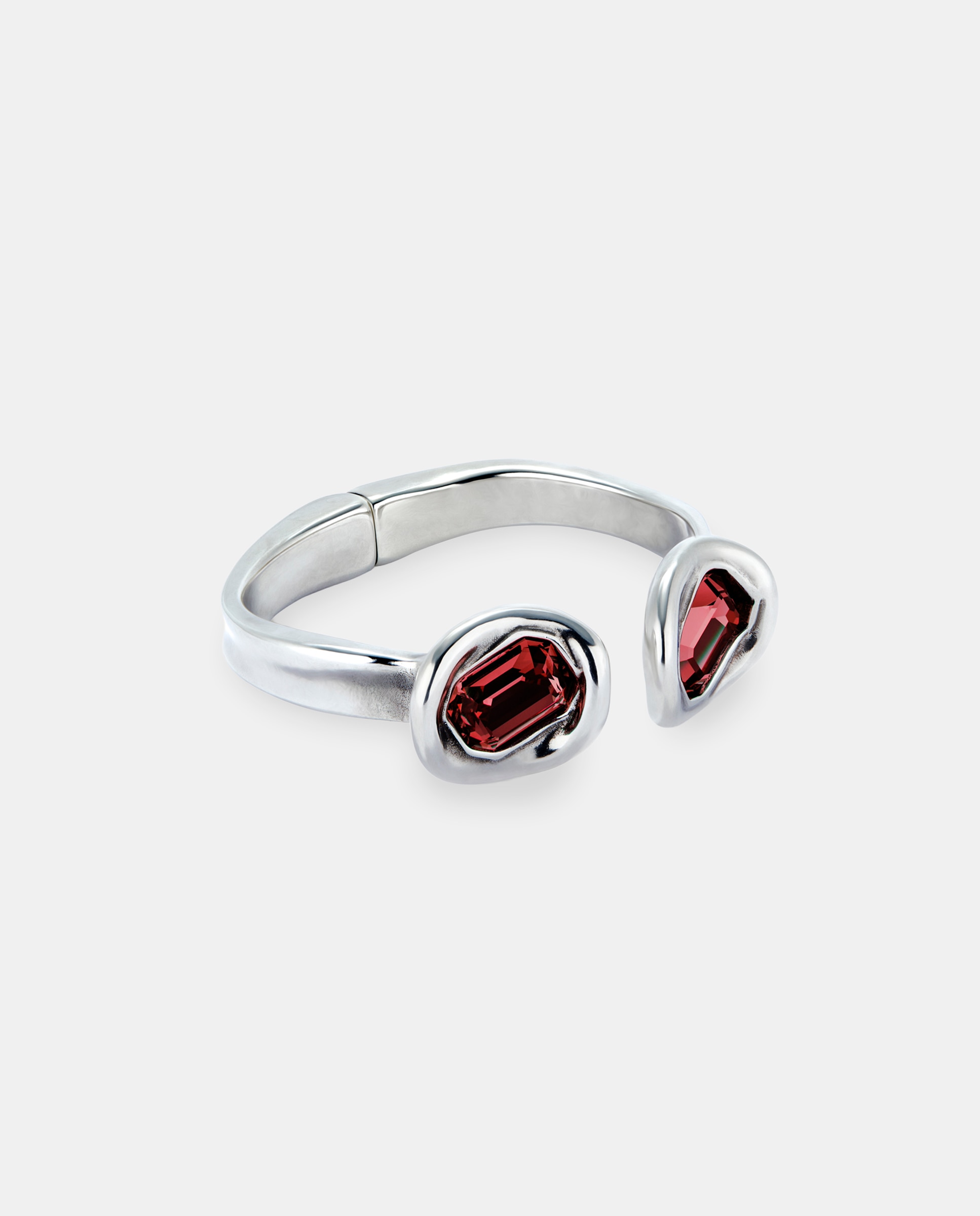 Pulsera rígida bañada en con dos cristales facetados rojos - UNO de 50 - Plata Plata-2