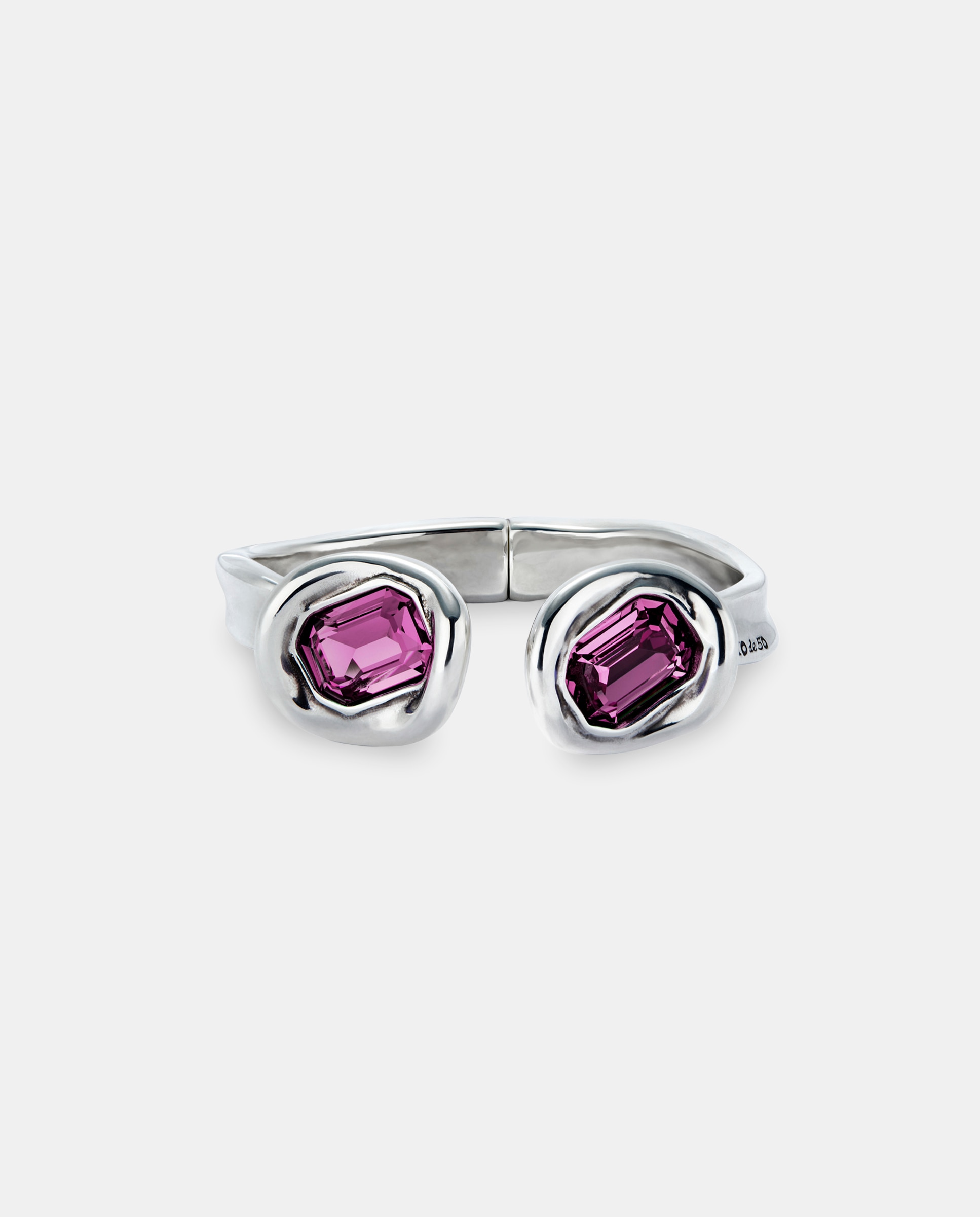 Pulsera rígida bañada en con dos cristales facetados rosas - UNO de 50 - Plata Plata-1