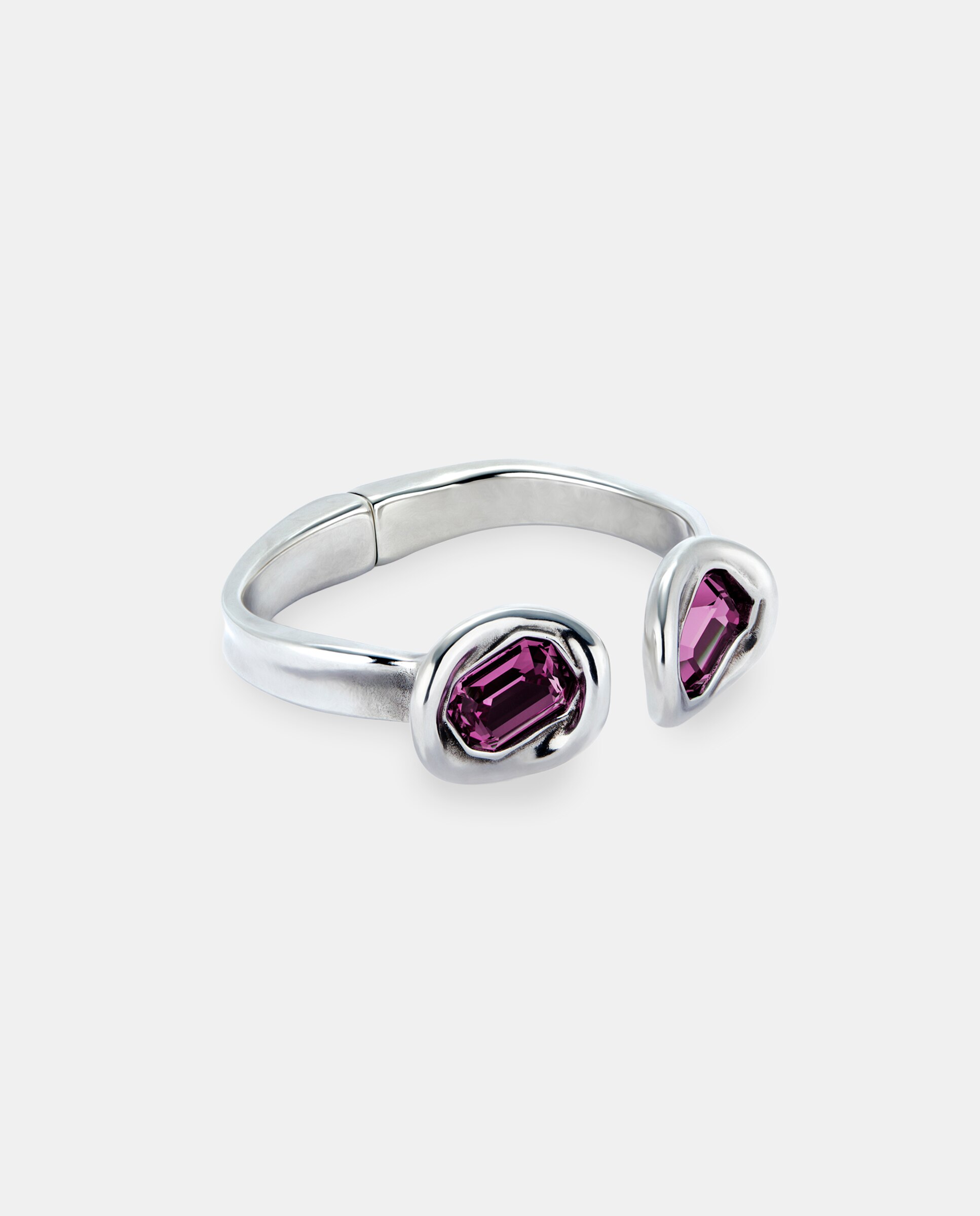 Pulsera rígida bañada en con dos cristales facetados rosas - UNO de 50 - Plata Plata-2