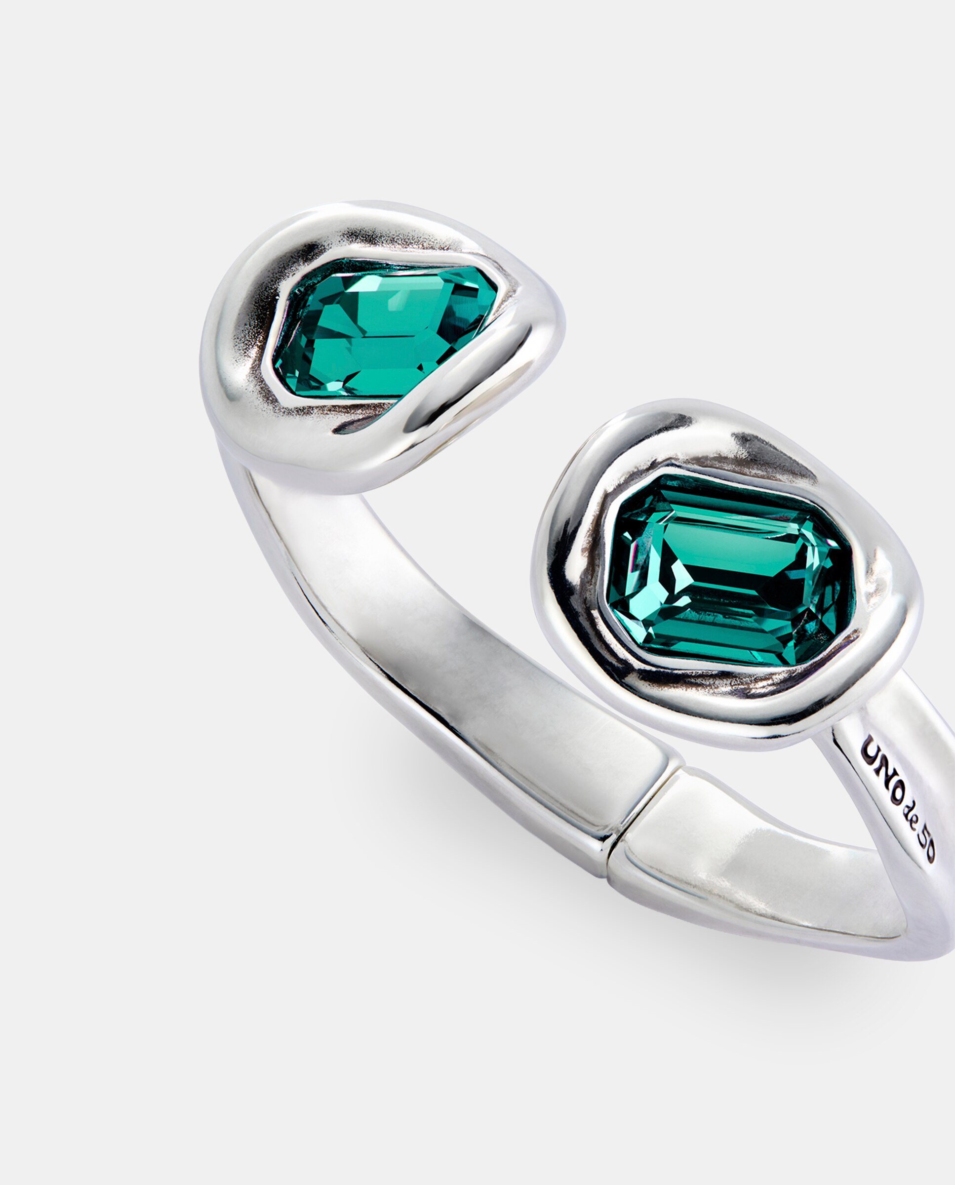 Pulsera rígida bañada en con dos cristales facetados verdes - UNO de 50 - Plata Plata-3