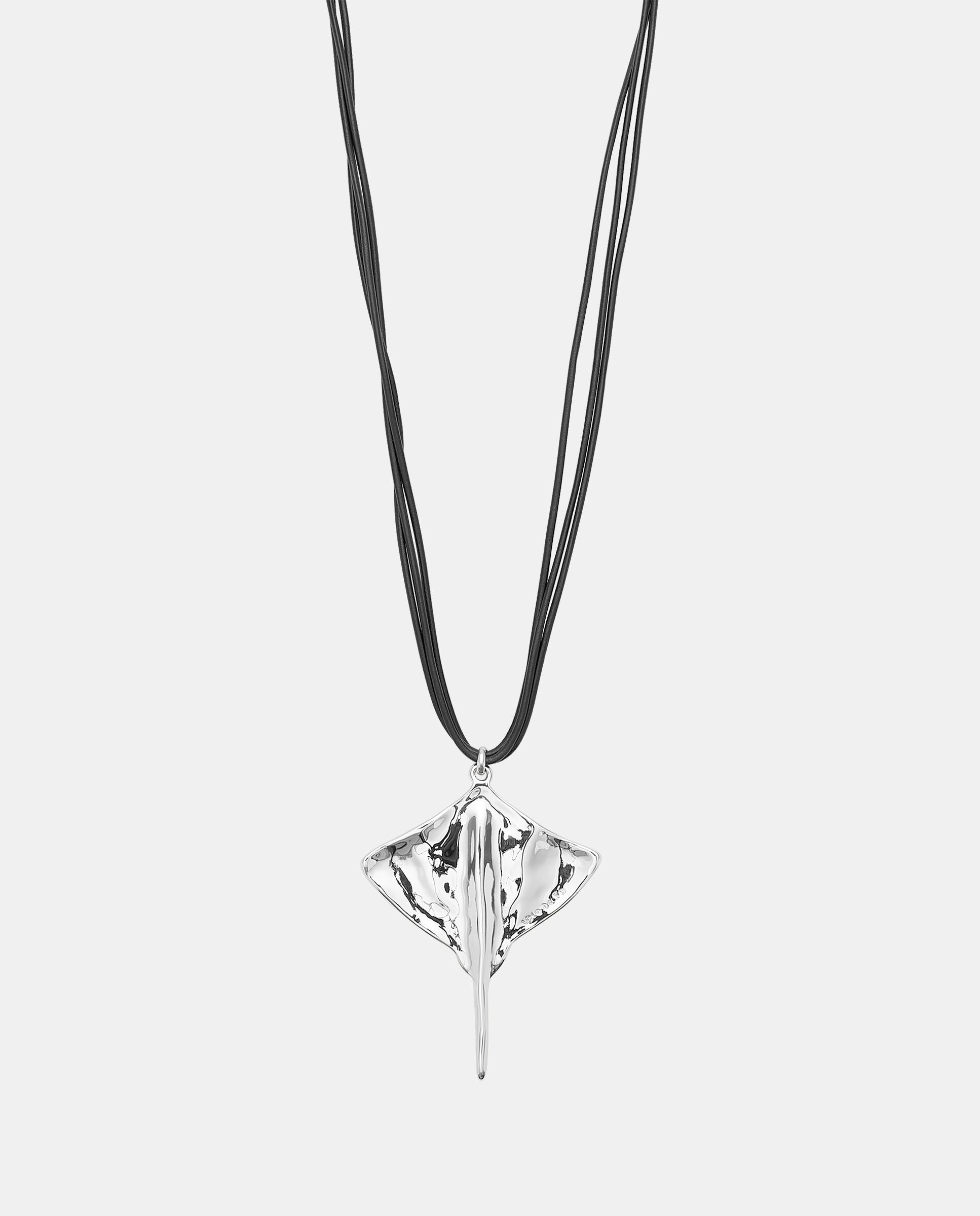 Colgante de cuero y baño en de ley con detalle de pez mantarraya - UNO de 50 - Plata Plata-3