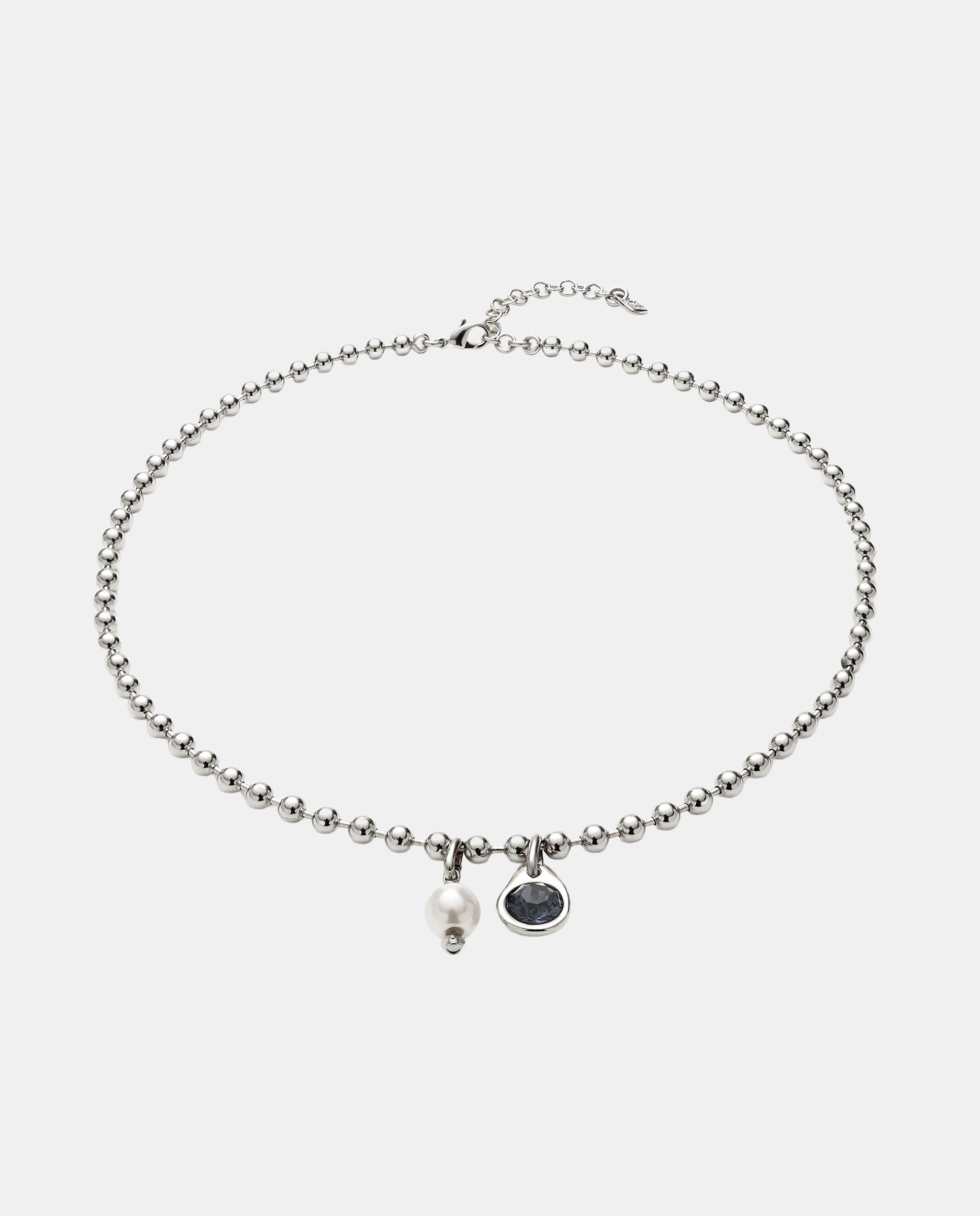 Collar de cadena con charm de perla y cristal de aleación de metales bañado en plata de ley - UNO de 50 - Marrón Marrón-2