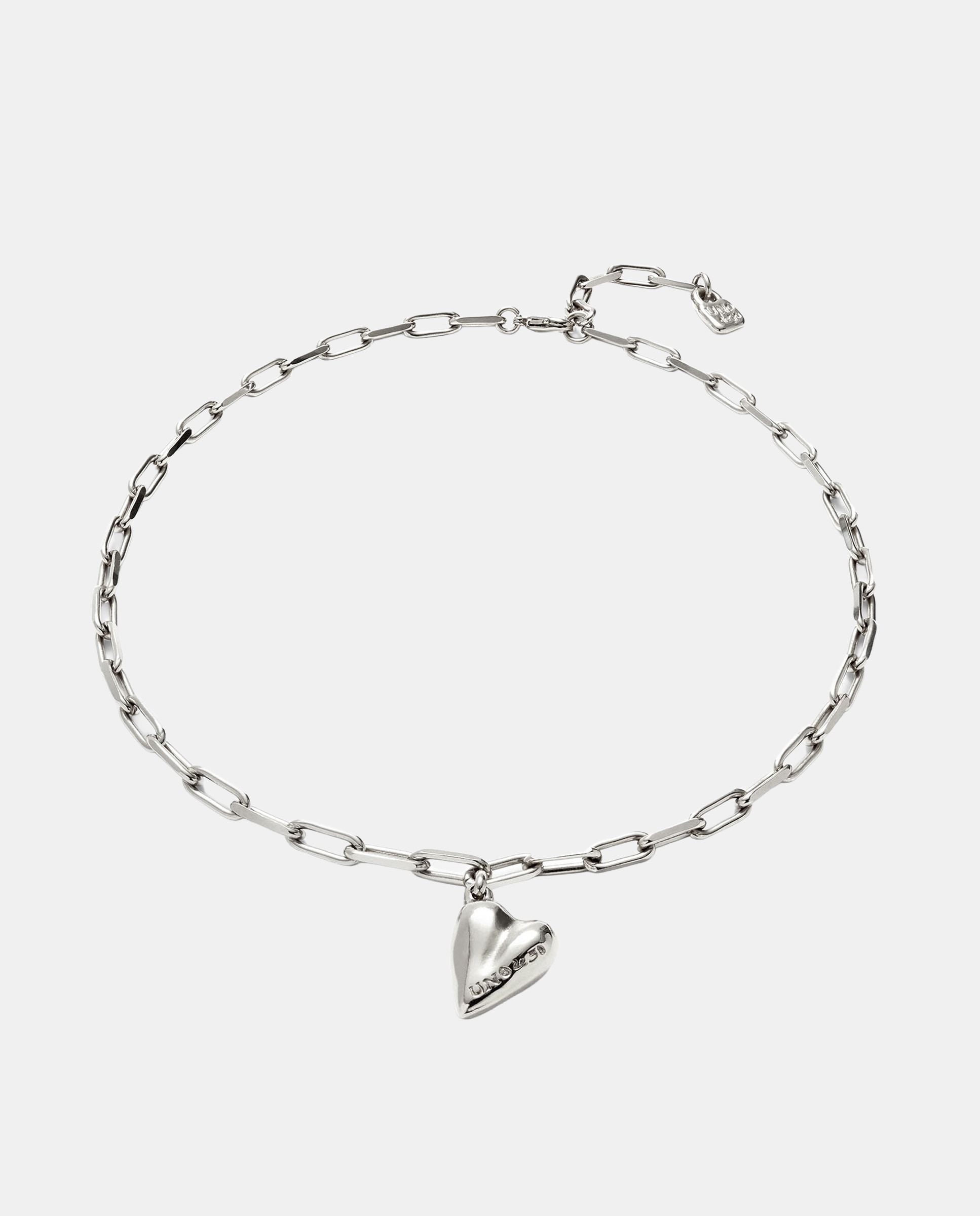 Collar de cadena con charm de corazón de aleación de metales bañado en plata de ley - UNO de 50 - Plateado Plateado-2