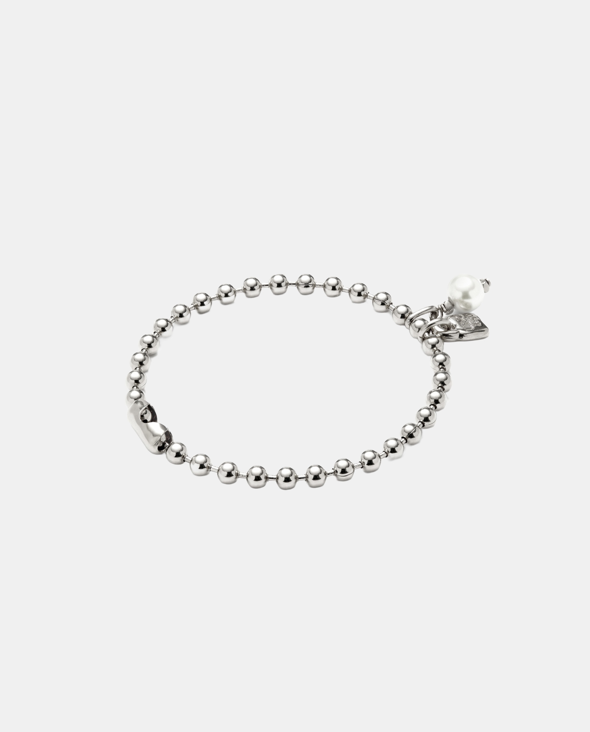 Pulsera de cadena con charm de perla en aleación de metales bañado en plata de ley - UNO de 50 - Rosa Rosa-1
